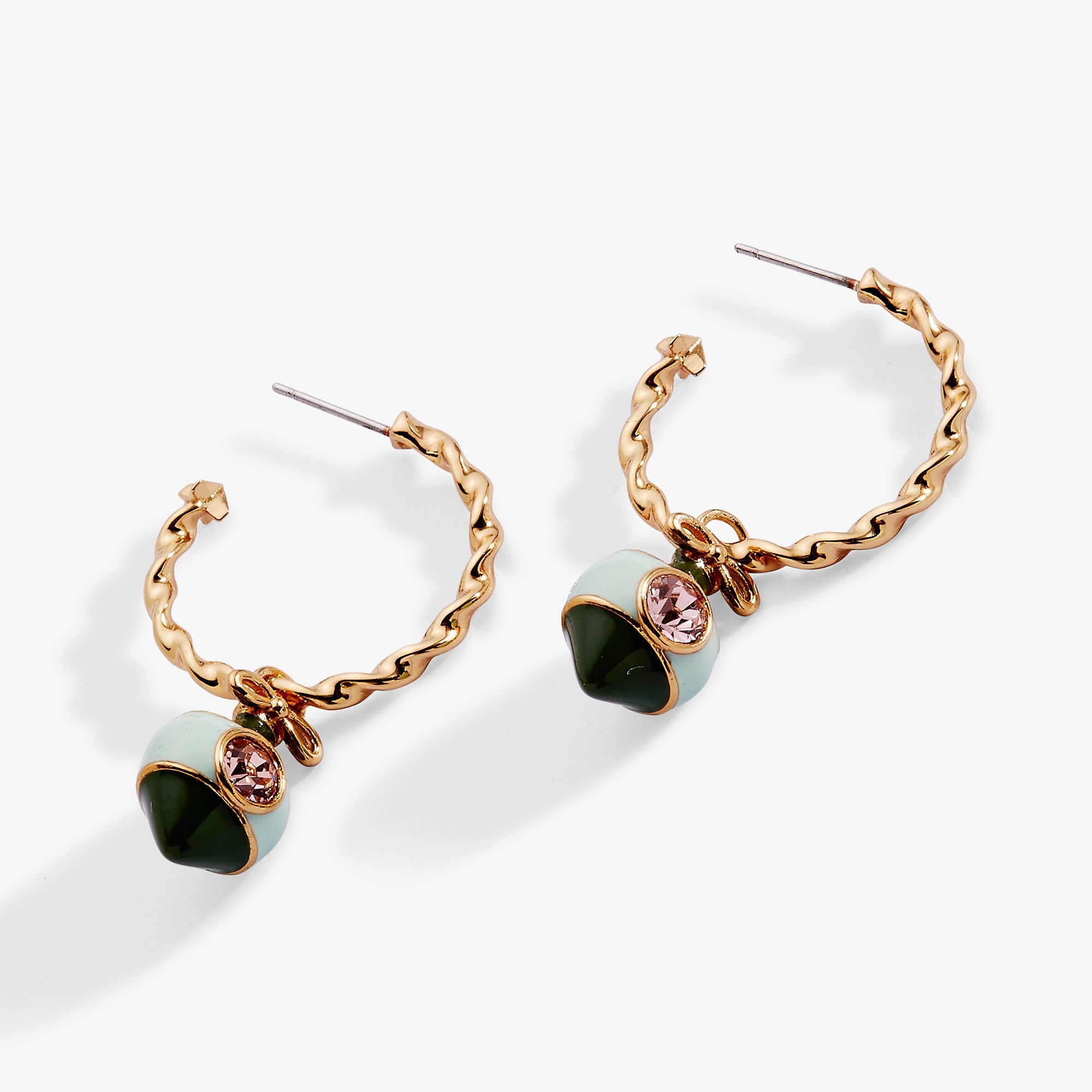 Crystal Bow & Ornament Twisted Hoop Earrings