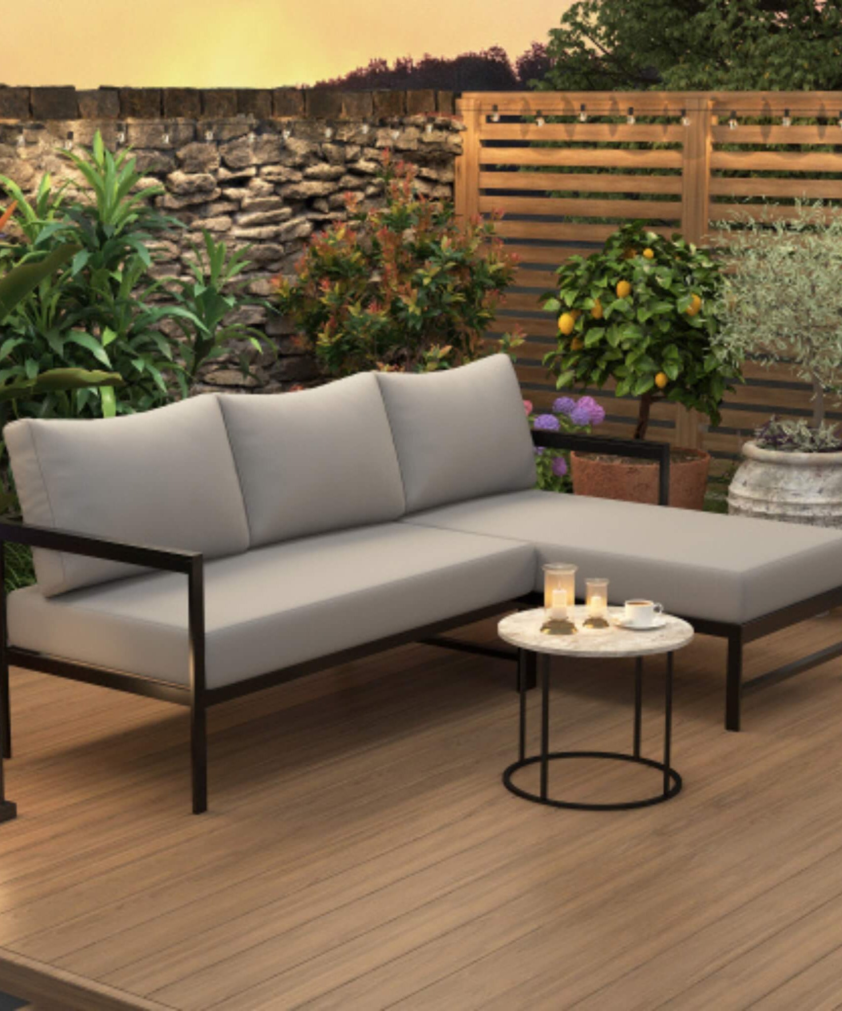 Alora Outdoor 3-Person L-Shaped Patio Sofa With Iron Frame And Thick Cushions [No Coffee Table] (SAK70213)