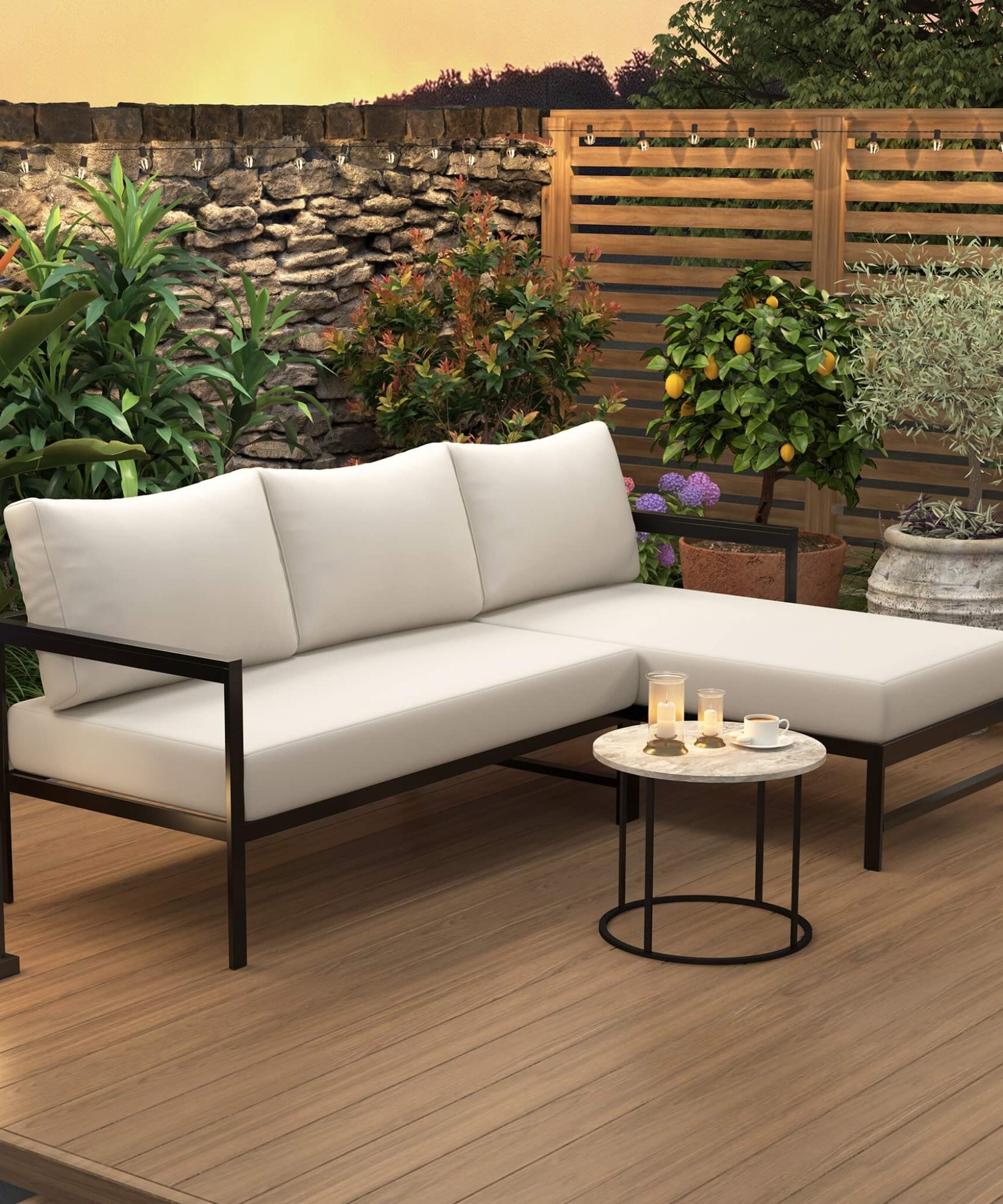 Alora Outdoor 3-Person L-Shaped Patio Sofa With Iron Frame And Thick Cushions [No Coffee Table] (SAK70213)
