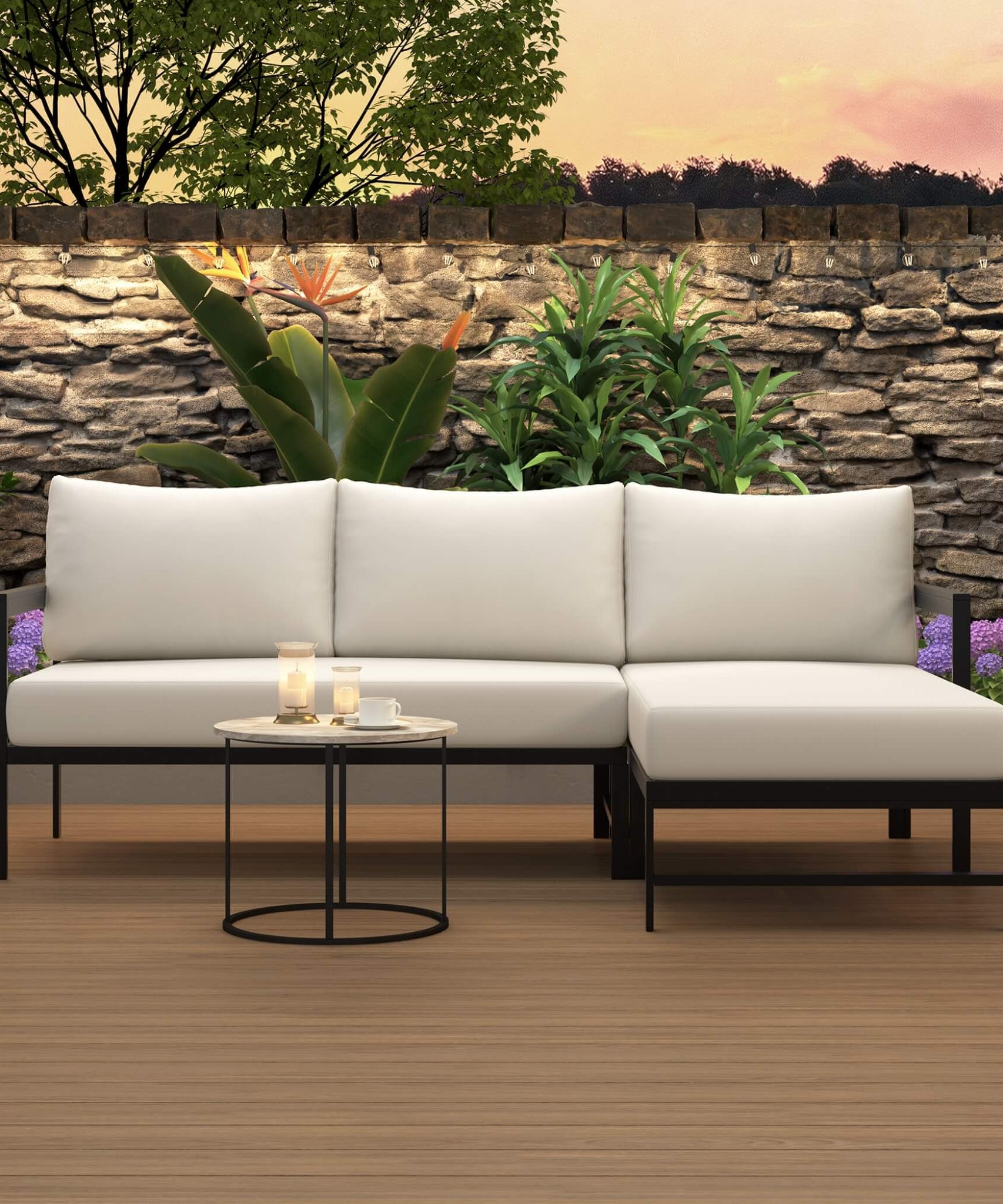 Alora Outdoor 3-Person L-Shaped Patio Sofa With Iron Frame And Thick Cushions [No Coffee Table] (SAK70213)