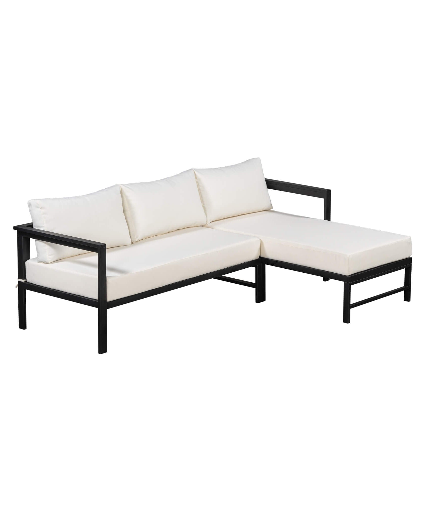 Alora Outdoor 3-Person L-Shaped Patio Sofa With Iron Frame And Thick Cushions [No Coffee Table] (SAK70213)