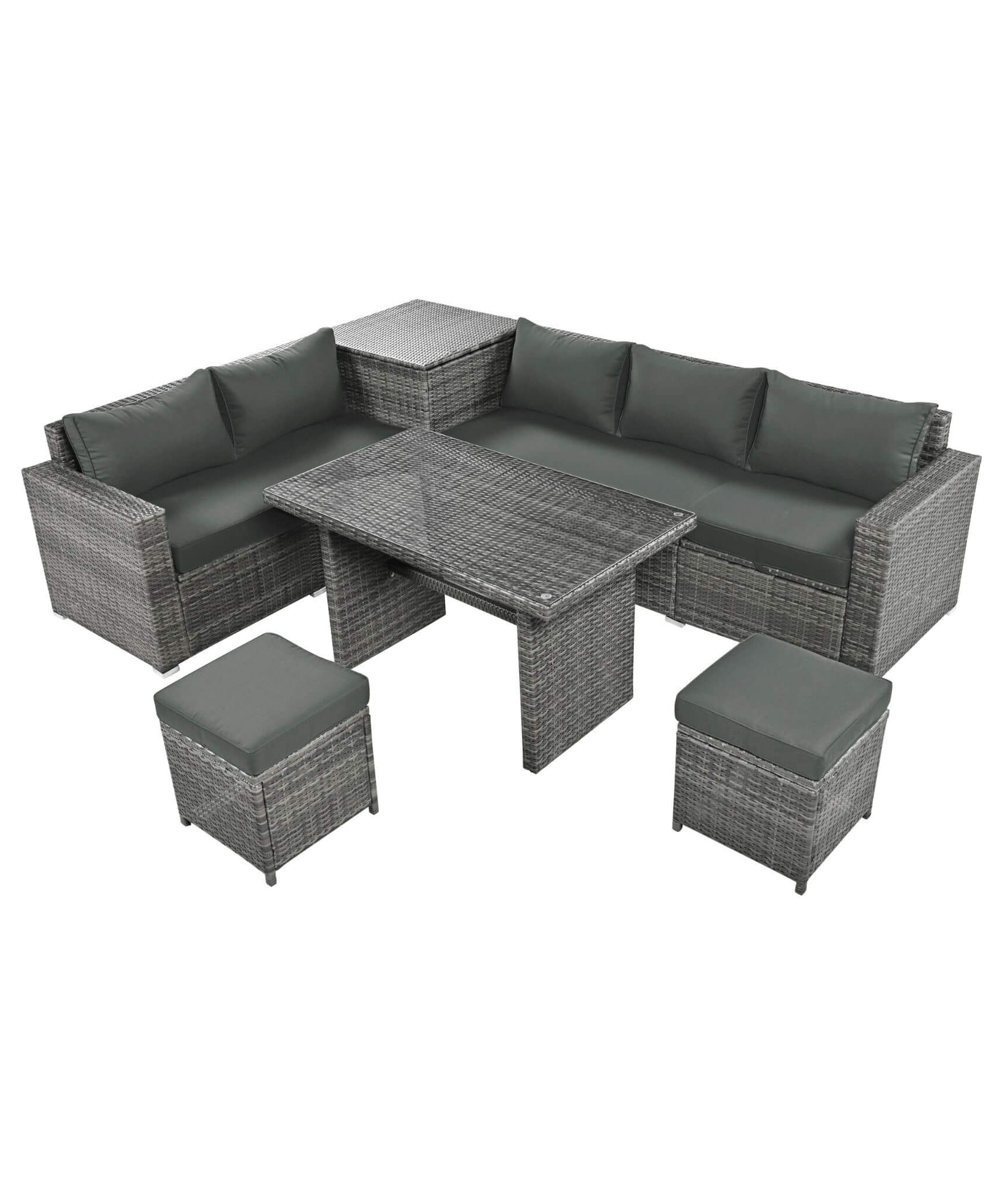 Alora Outdoor 6-Piece All-Weather PE Rattan Sofa Set With Adjustable Seat, Storage Box, Removable Covers, And Tempered Glass Table Top (SAK37221)