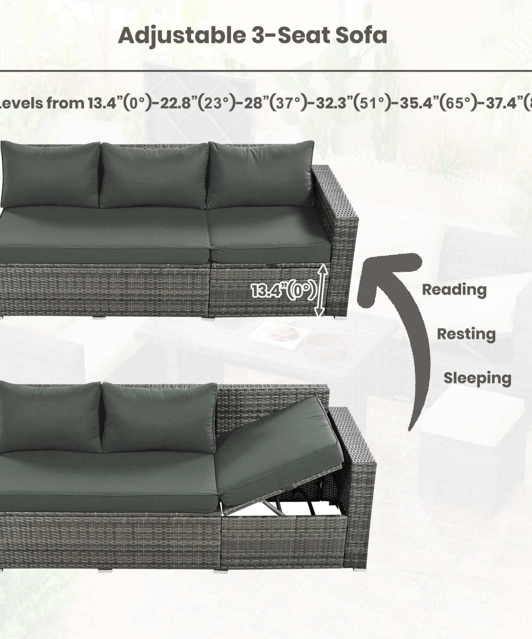 Alora Outdoor 6-Piece All-Weather PE Rattan Sofa Set With Adjustable Seat, Storage Box, Removable Covers, And Tempered Glass Table Top (SAK37221)
