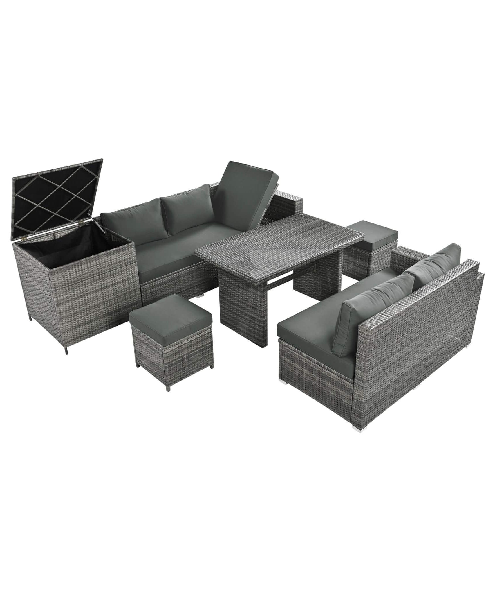 Alora Outdoor 6-Piece All-Weather PE Rattan Sofa Set With Adjustable Seat, Storage Box, Removable Covers, And Tempered Glass Table Top (SAK37221)