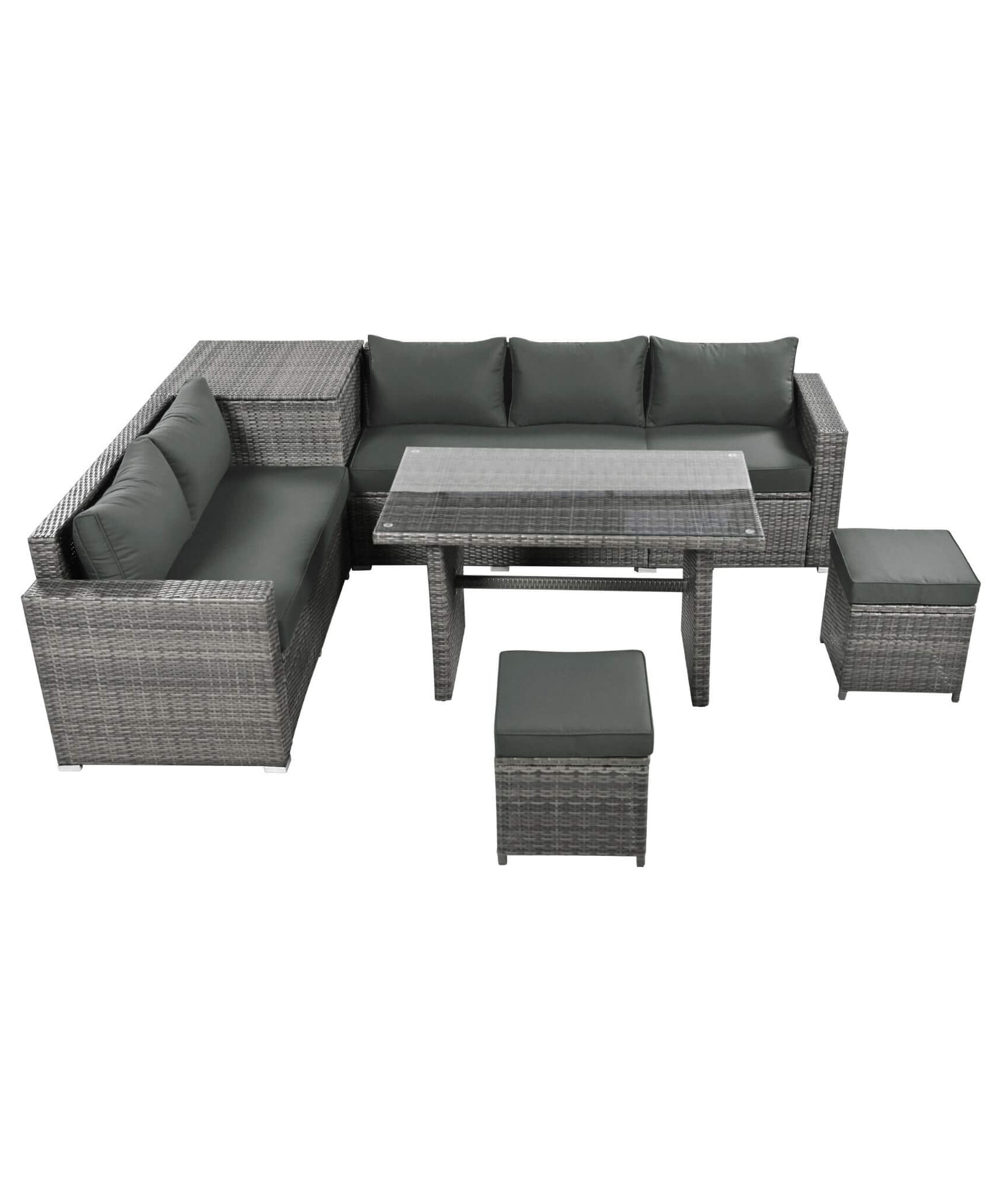 Alora Outdoor 6-Piece All-Weather PE Rattan Sofa Set With Adjustable Seat, Storage Box, Removable Covers, And Tempered Glass Table Top (SAK37221)