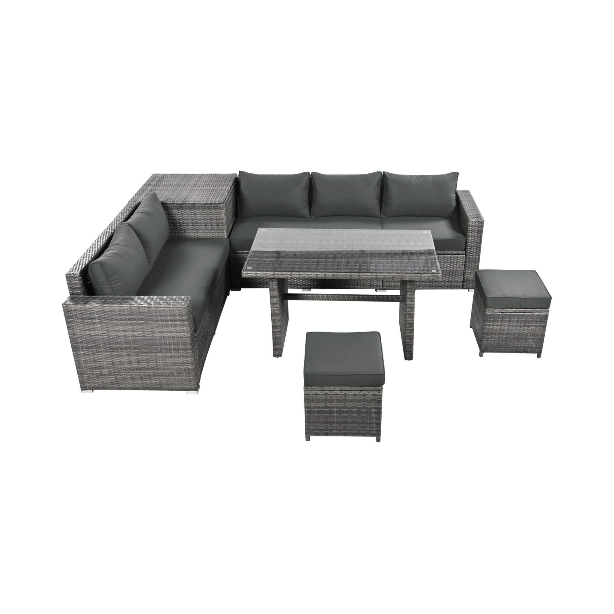Alora Outdoor 6-Piece All-Weather PE Rattan Sofa Set With Adjustable Seat, Storage Box, Removable Covers, And Tempered Glass Table Top (SAK37221)