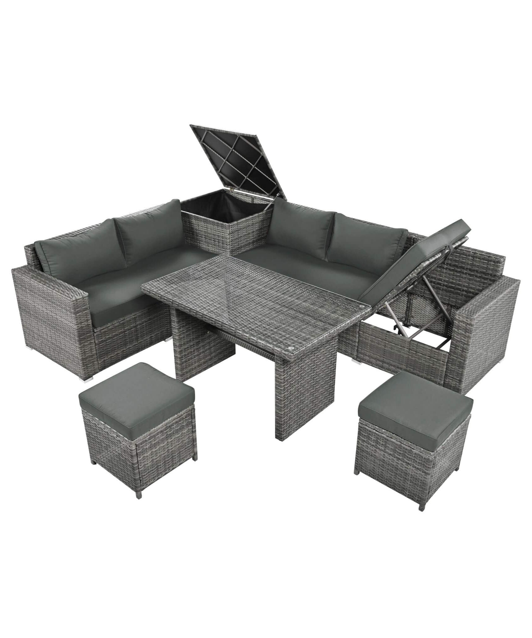 Alora Outdoor 6-Piece All-Weather PE Rattan Sofa Set With Adjustable Seat, Storage Box, Removable Covers, And Tempered Glass Table Top (SAK37221)