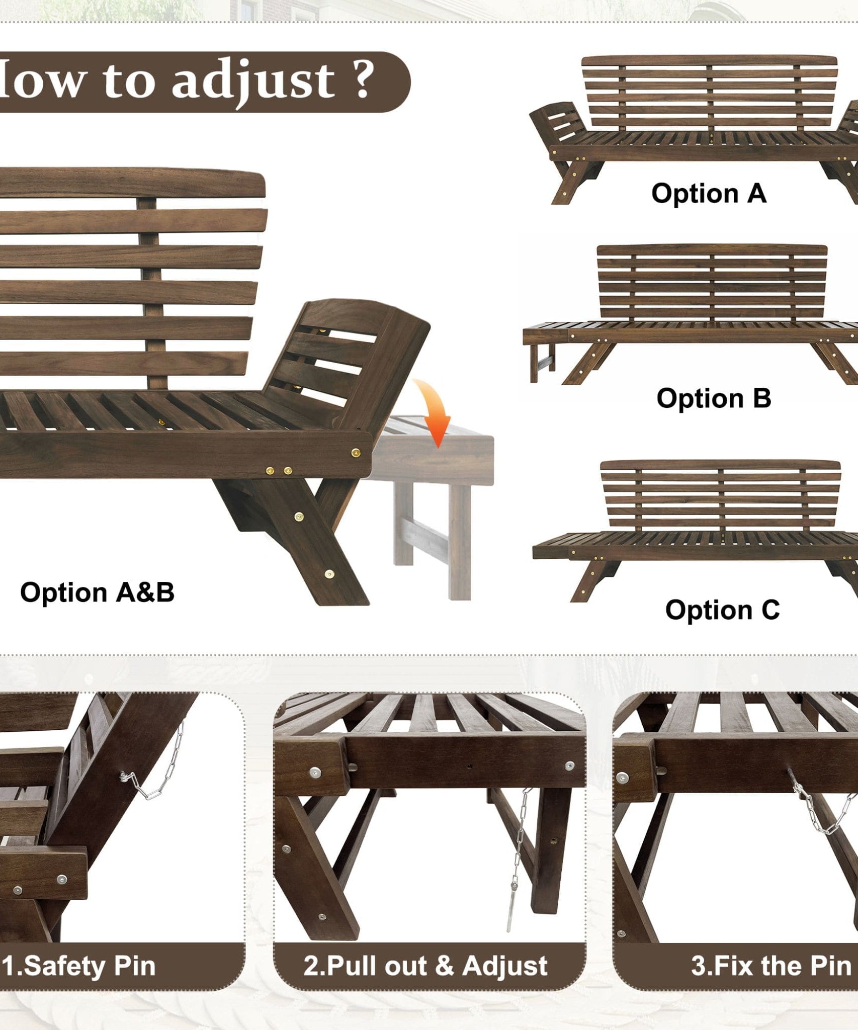 Alora Outdoor Adjustable Wooden Patio Daybed Sofa With Cushions (SAK41345)