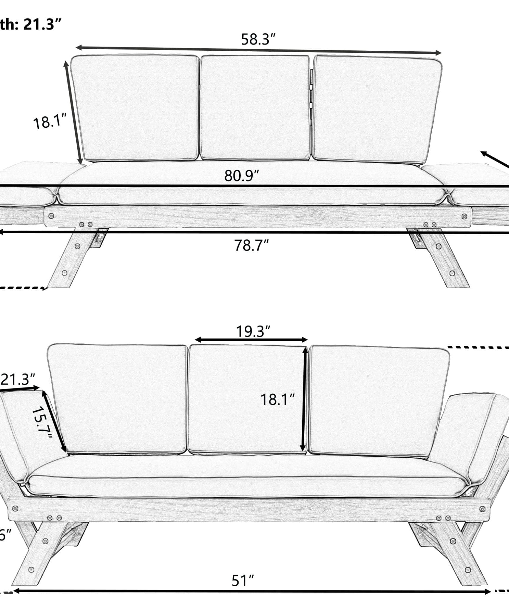 Alora Outdoor Adjustable Wooden Patio Daybed Sofa With Cushions (SAK41345)