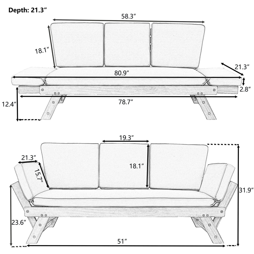 Alora Outdoor Adjustable Wooden Patio Daybed Sofa With Cushions (SAK41345)