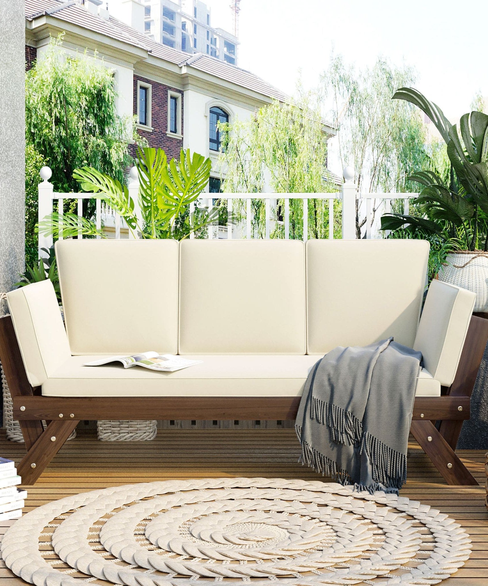 Alora Outdoor Adjustable Wooden Patio Daybed Sofa With Cushions (SAK41345)