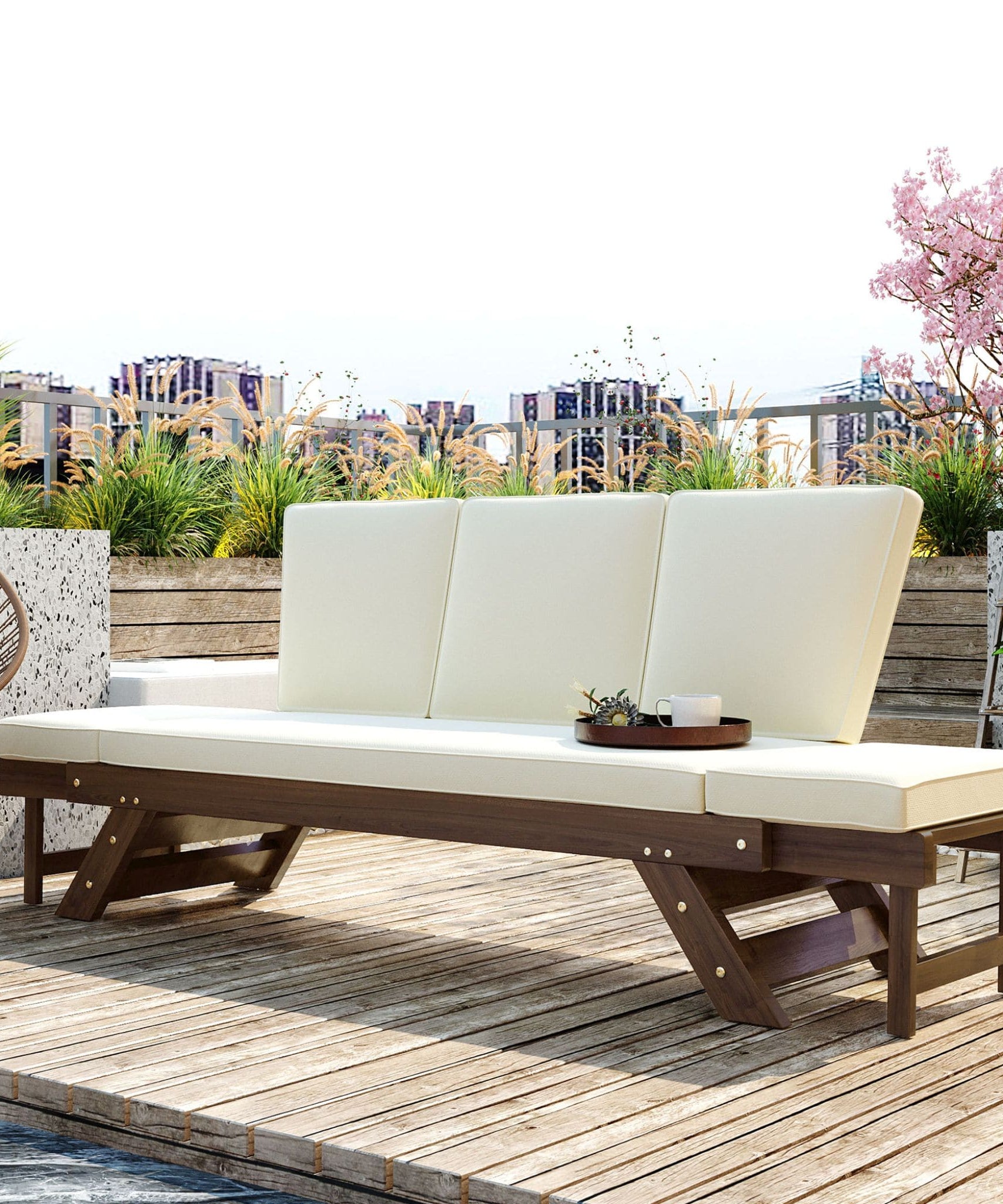 Alora Outdoor Adjustable Wooden Patio Daybed Sofa With Cushions (SAK41345)