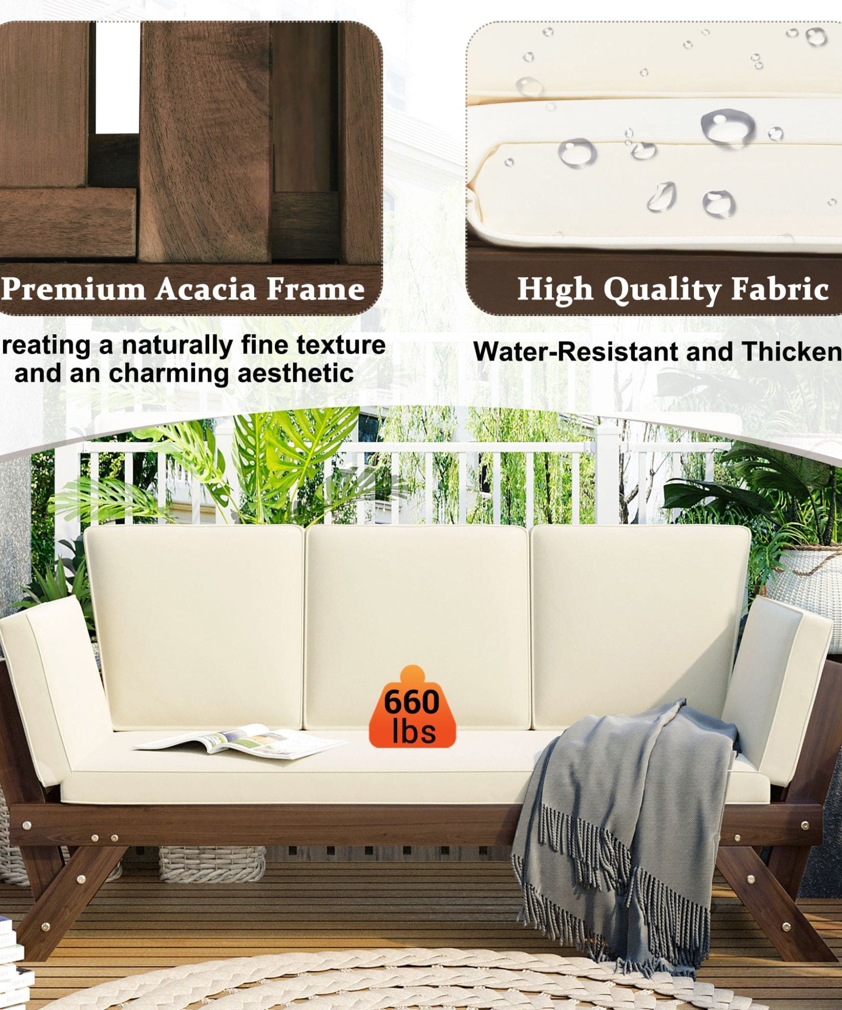 Alora Outdoor Adjustable Wooden Patio Daybed Sofa With Cushions (SAK41345)
