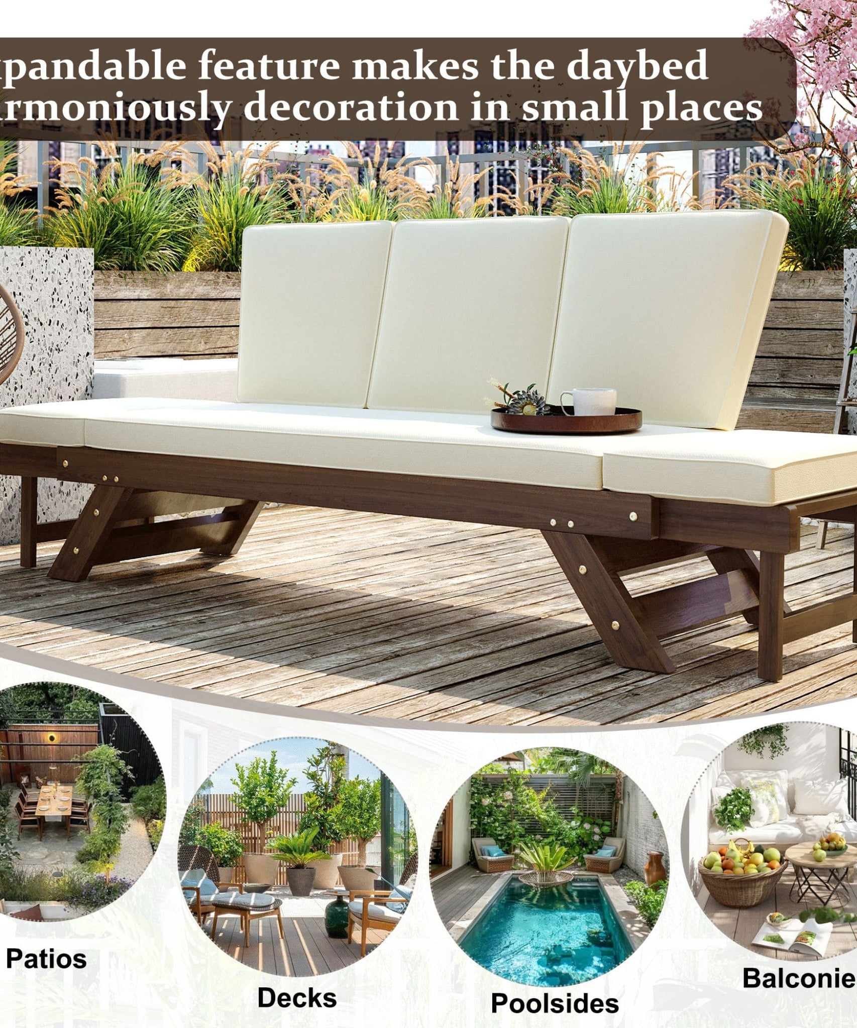 Alora Outdoor Adjustable Wooden Patio Daybed Sofa With Cushions (SAK41345)