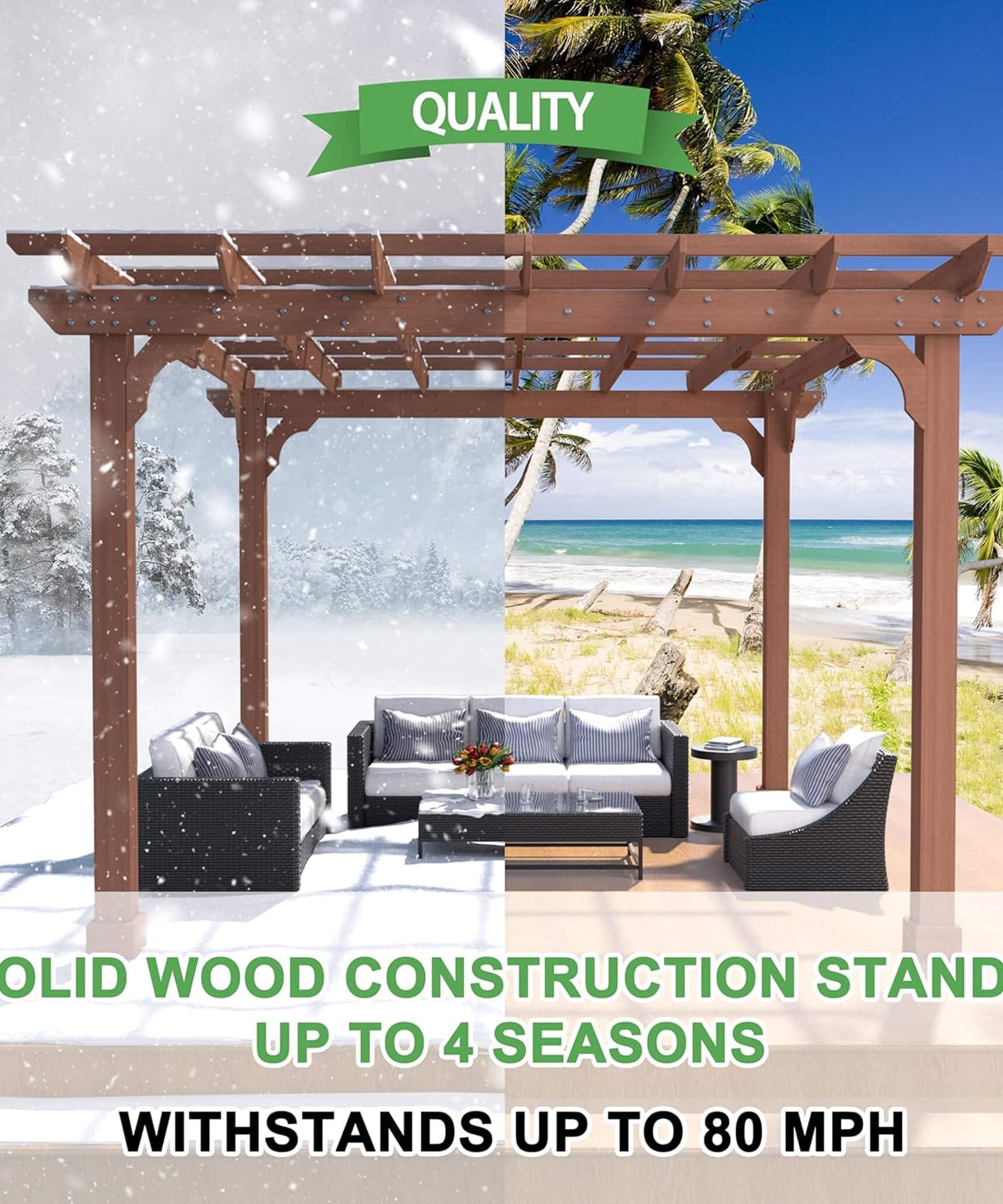 Alora Outdoor Cedar Wood Patio Pergola With Slatted Trellis Roof (SAK92150)