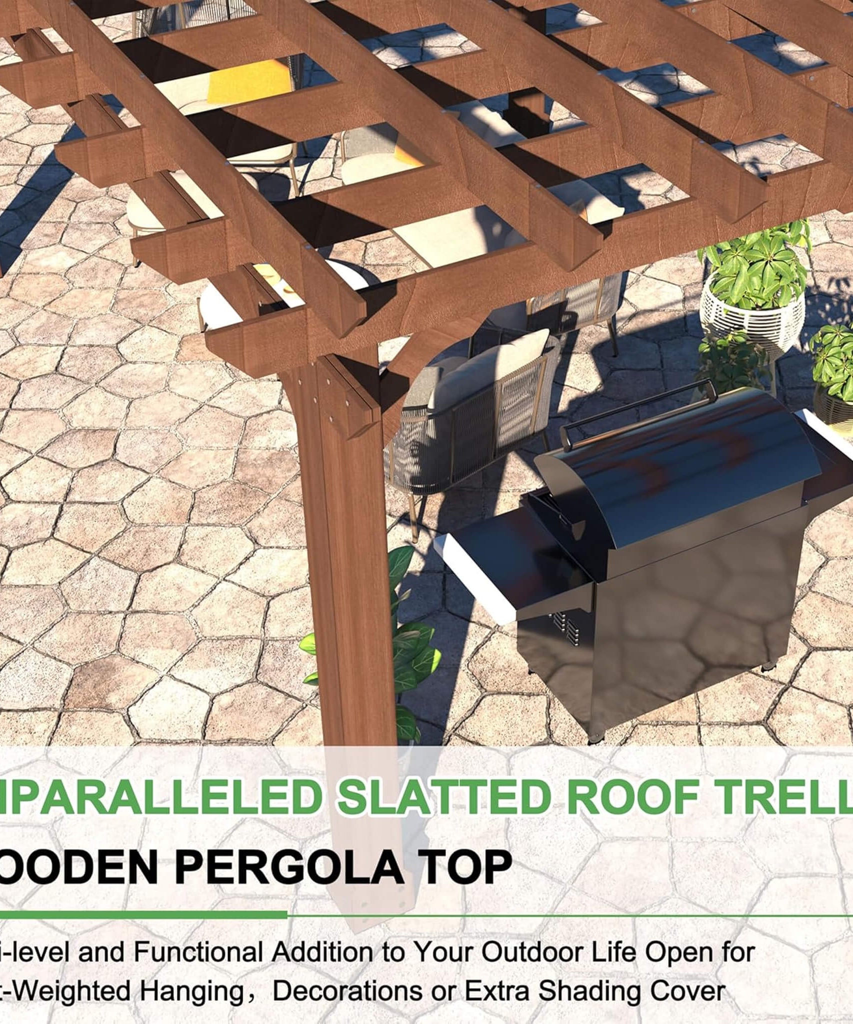 Alora Outdoor Cedar Wood Patio Pergola With Slatted Trellis Roof (SAK92150)