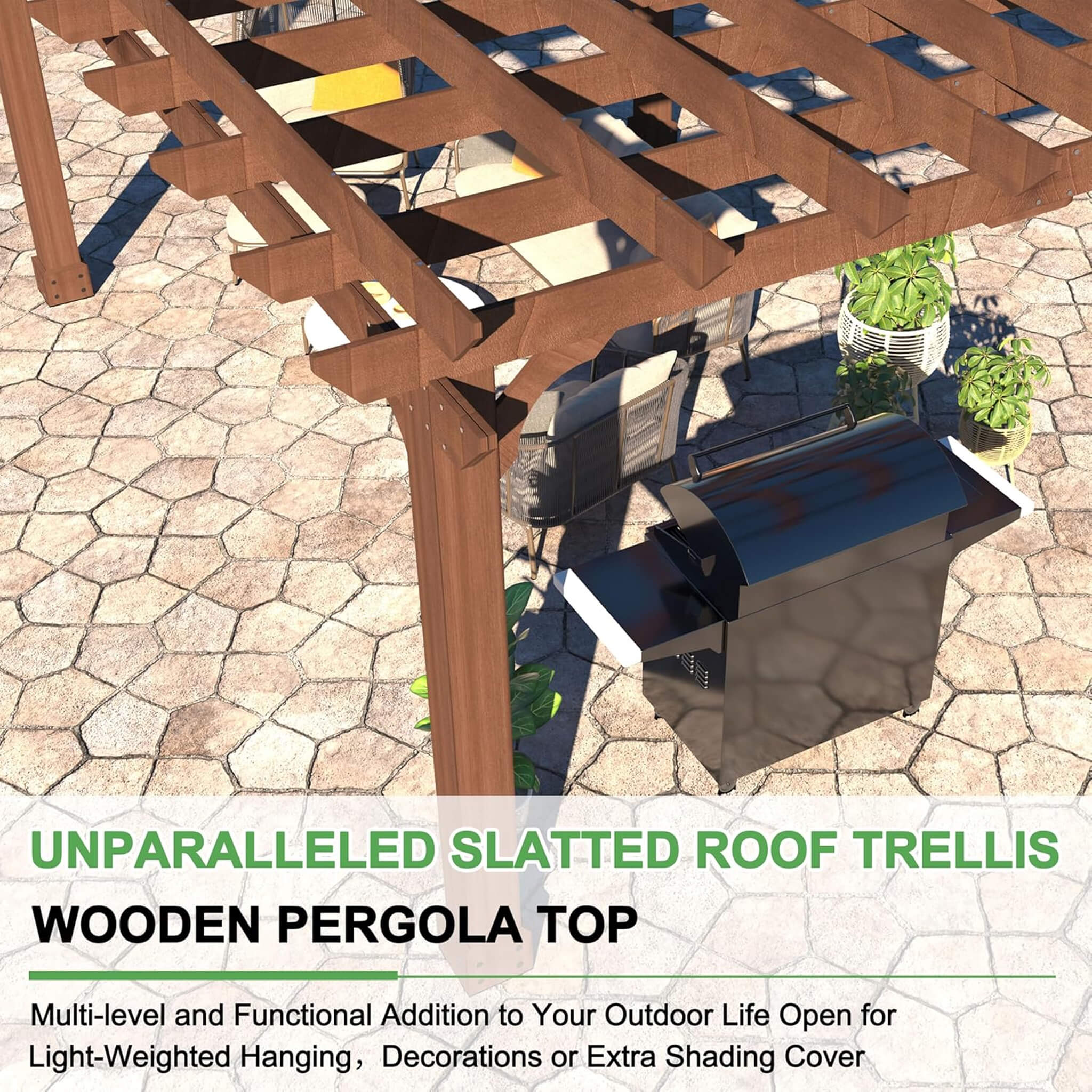 Alora Outdoor Cedar Wood Patio Pergola With Slatted Trellis Roof (SAK92150)