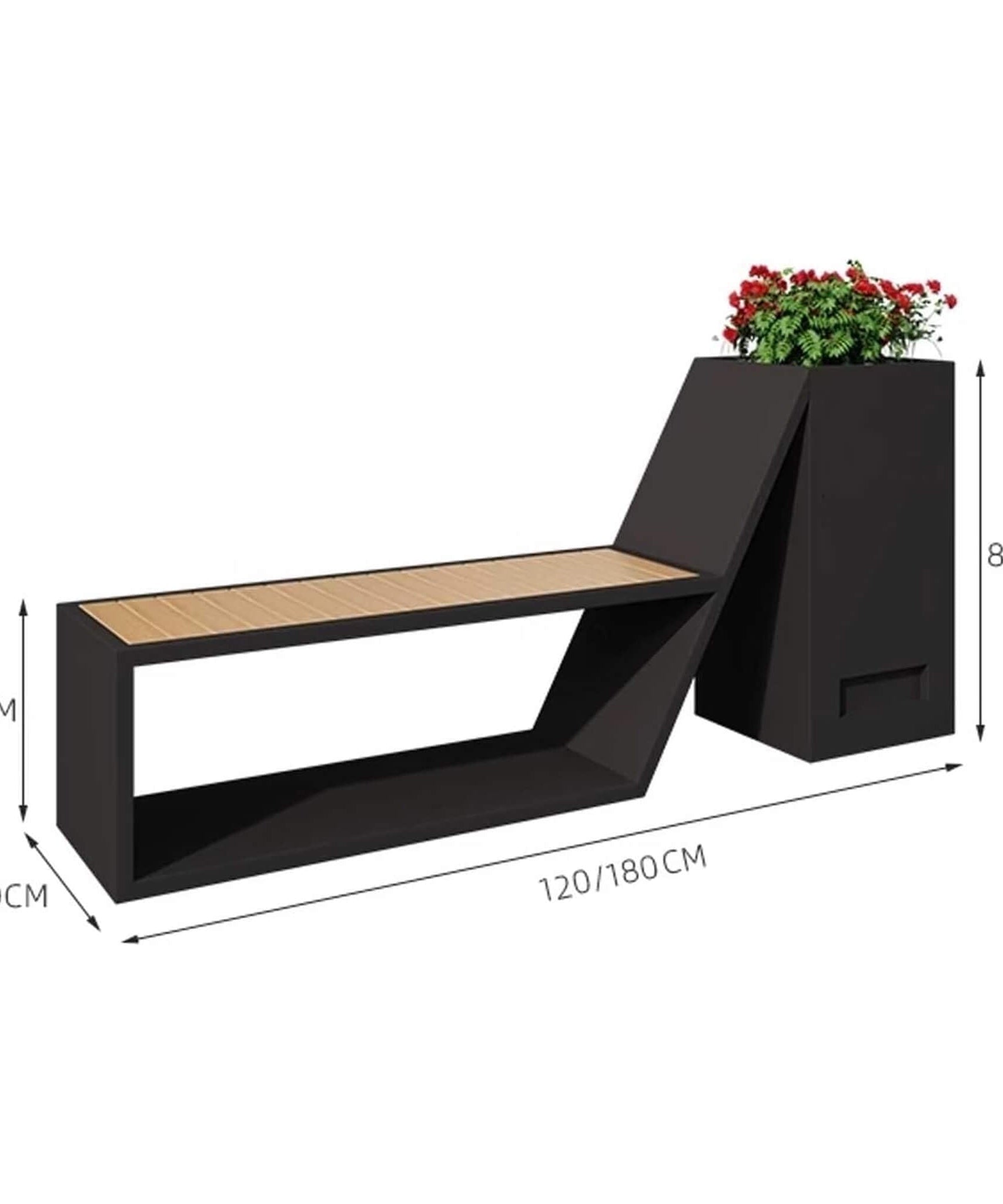 4FT Outdoor Commercial All-Weather Metal Bench With Planter Box [Made-To-Order] (SAK57219)