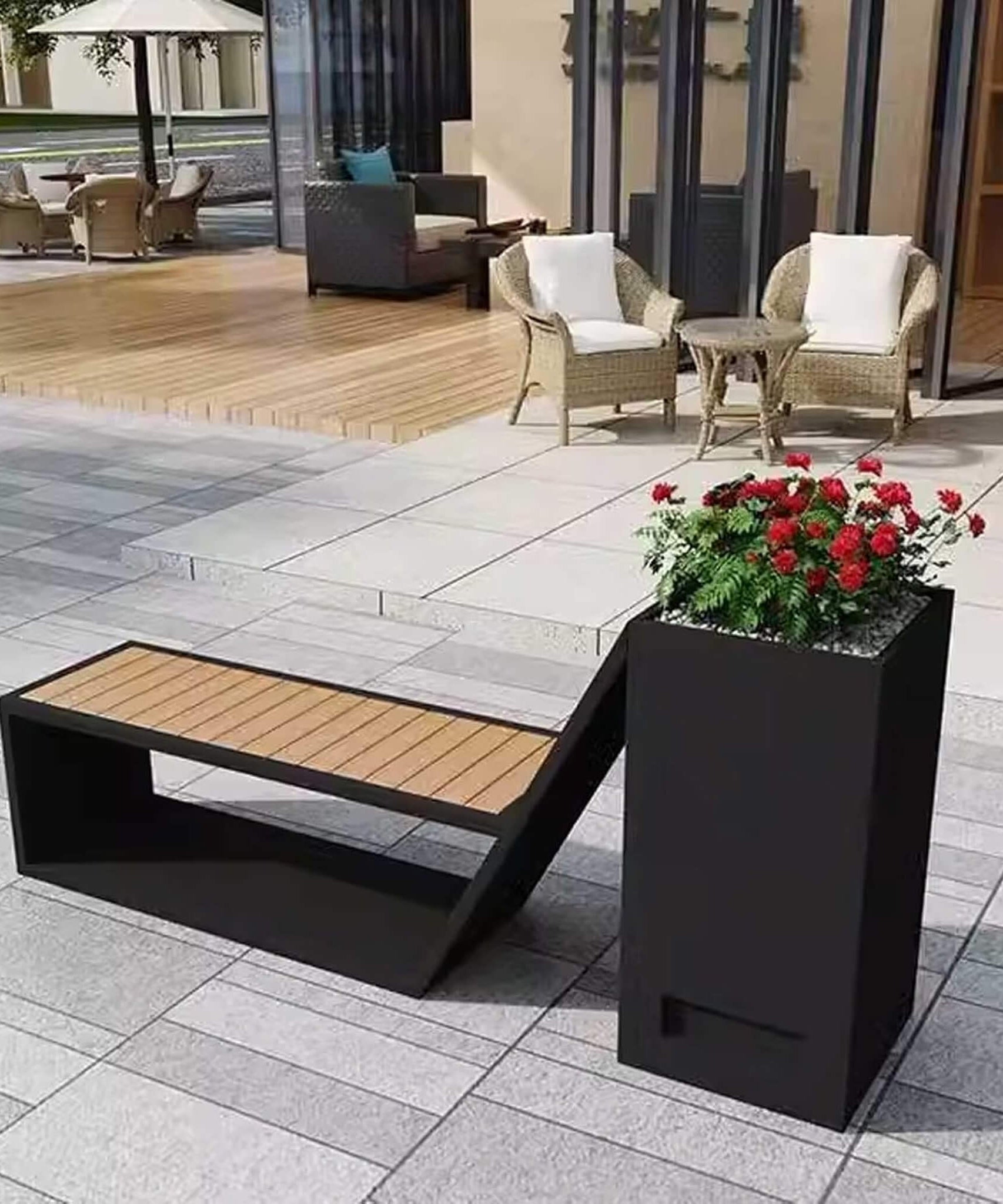 4FT Outdoor Commercial All-Weather Metal Bench With Planter Box [Made-To-Order] (SAK57219)