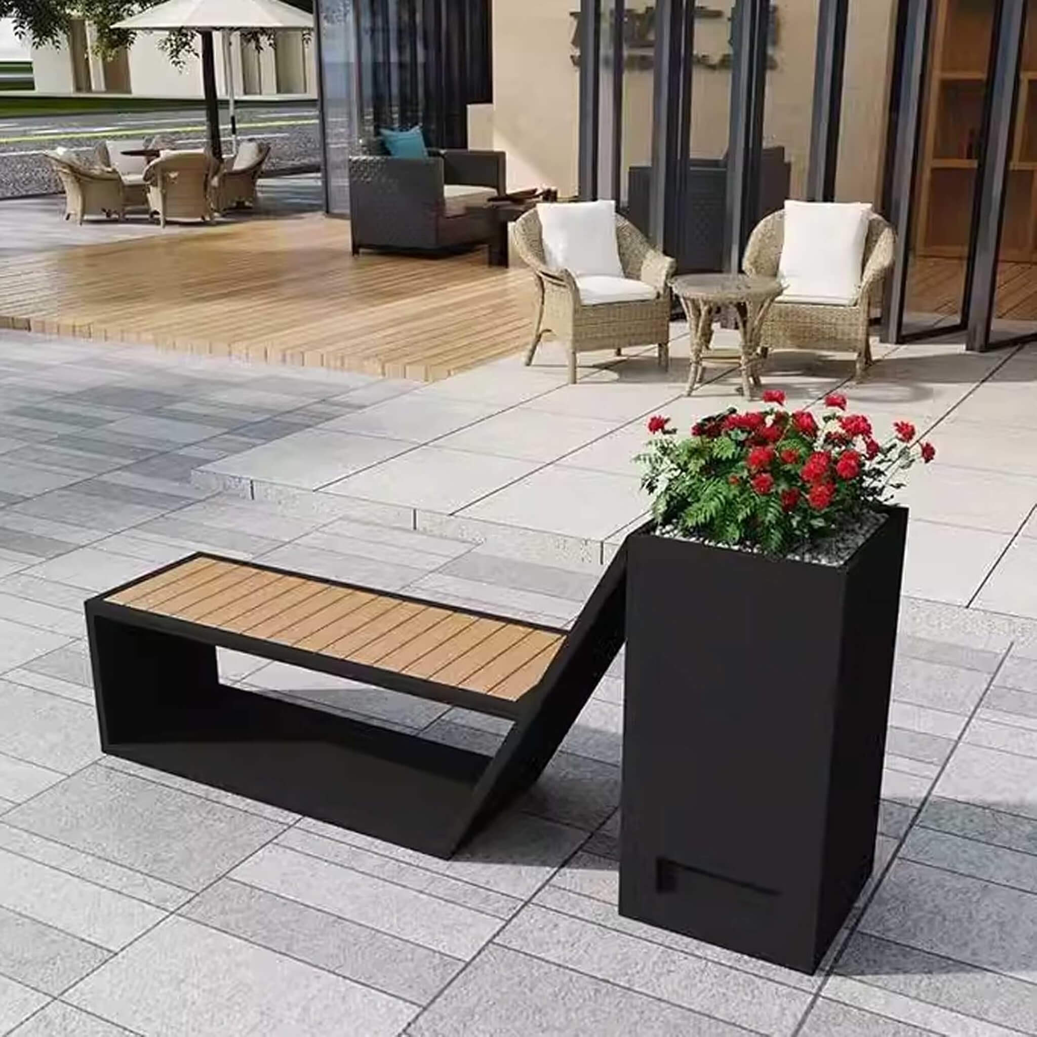 4FT Outdoor Commercial All-Weather Metal Bench With Planter Box [Made-To-Order] (SAK57219)