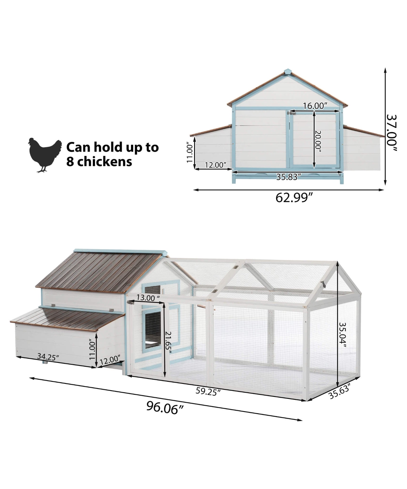 96-Inch Outdoor Fir Wood Chicken Coop With Nesting Box And Run (SAK41852)