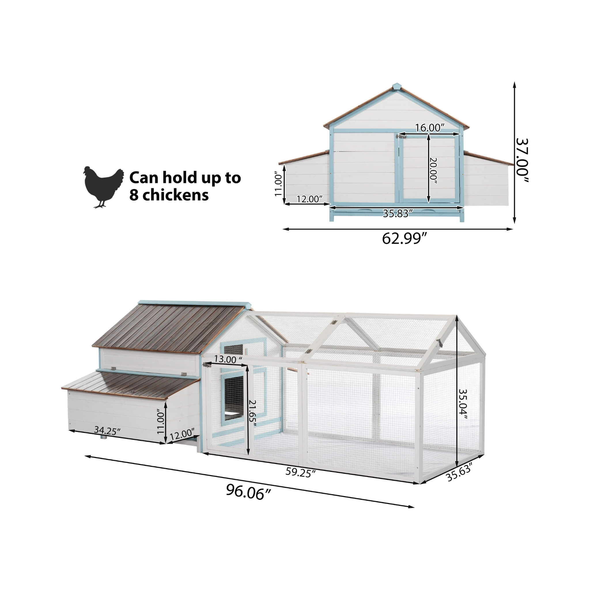 96-Inch Outdoor Fir Wood Chicken Coop With Nesting Box And Run (SAK41852)
