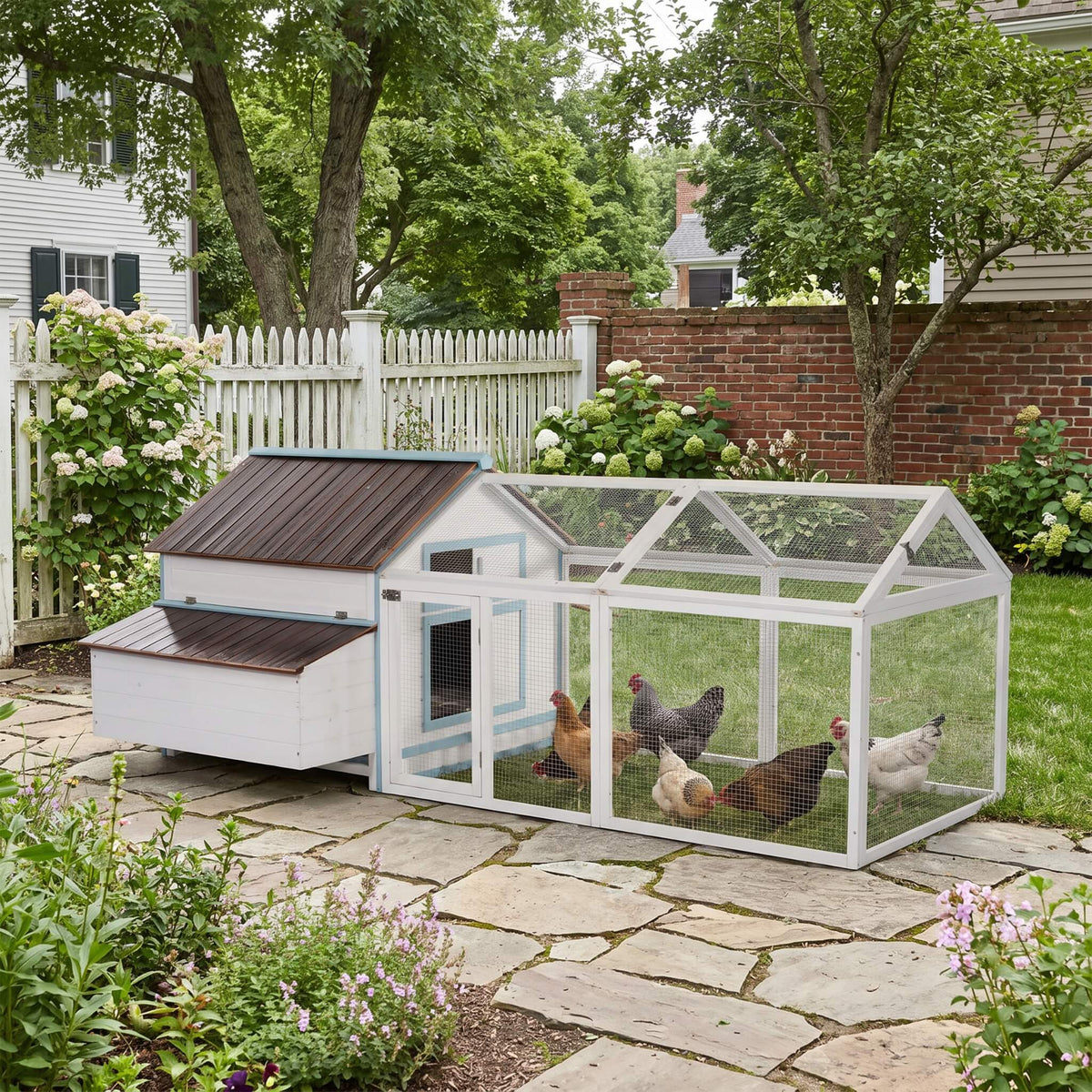 96-Inch Outdoor Fir Wood Chicken Coop With Nesting Box And Run (SAK41852)