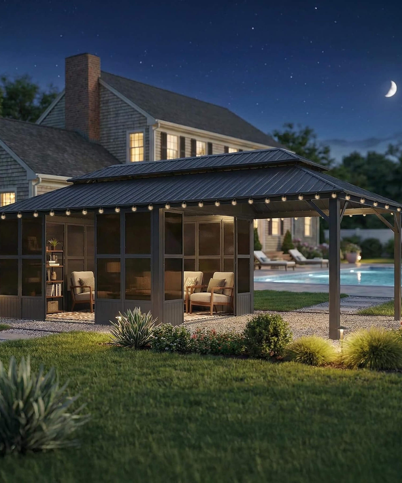Alora Vista Outdoor Hardtop Aluminum Solarium With Double Roof And LED Lights (SAK42086)