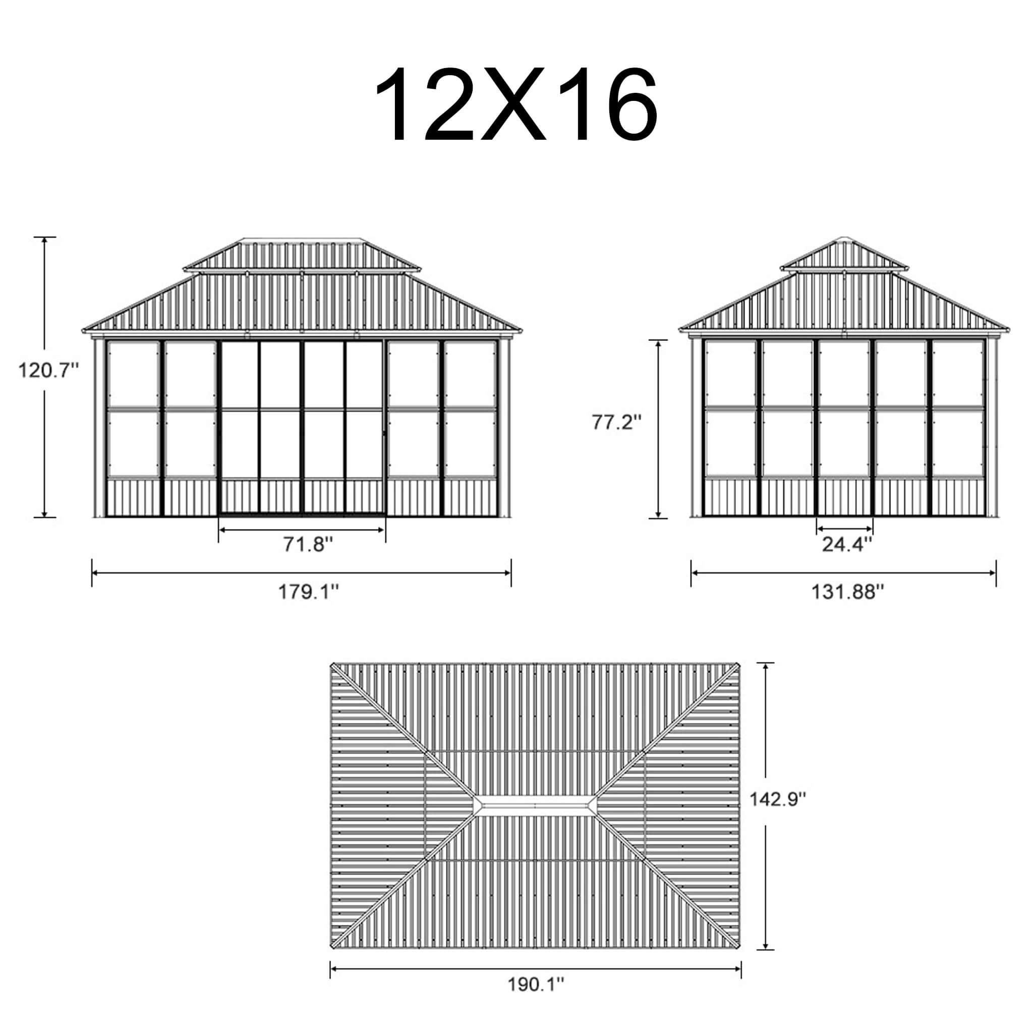 Alora Vista Outdoor Hardtop Aluminum Solarium With Double Roof And LED Lights (SAK42086)