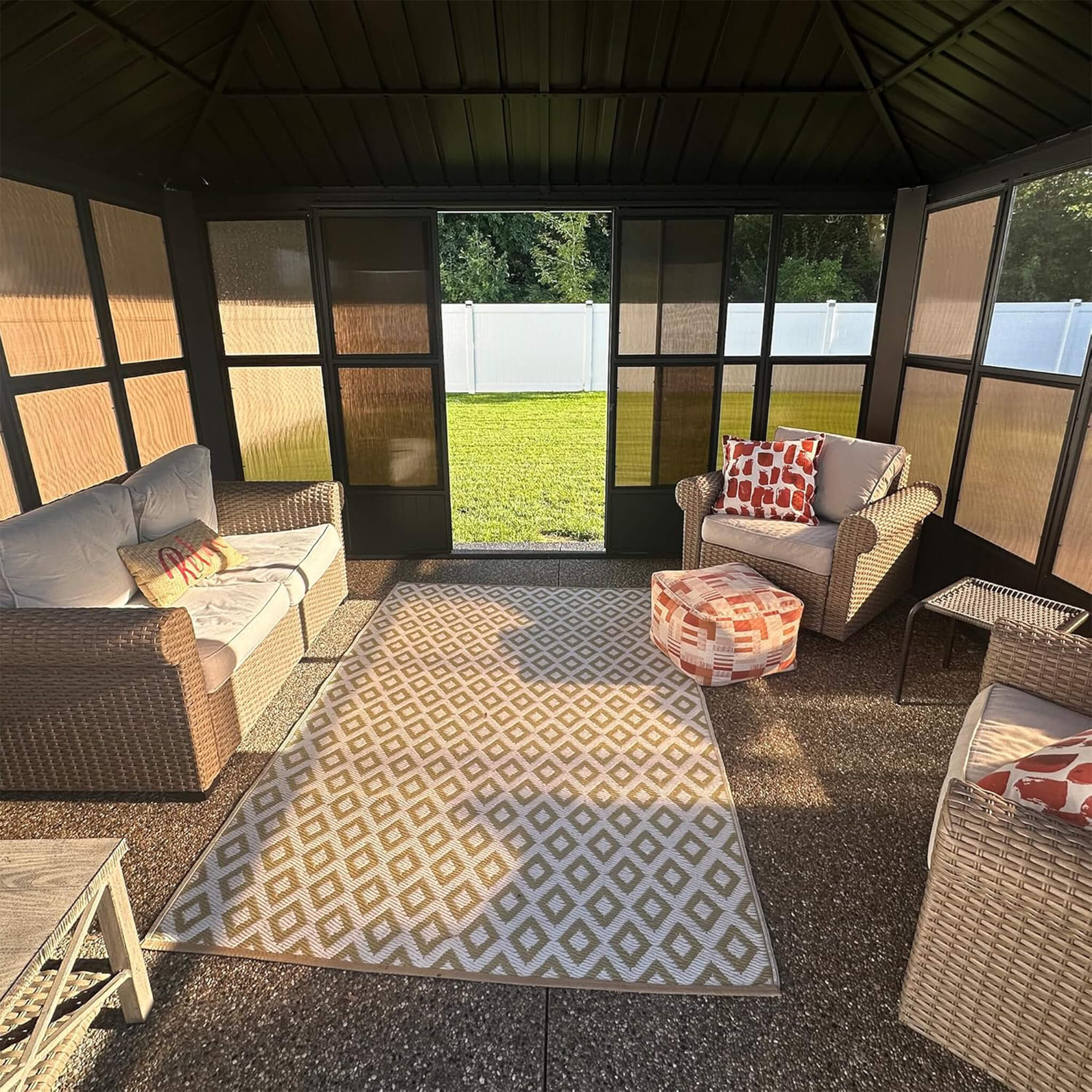 Alora Vista Outdoor Hardtop Aluminum Solarium With Double Roof And LED Lights (SAK42086)