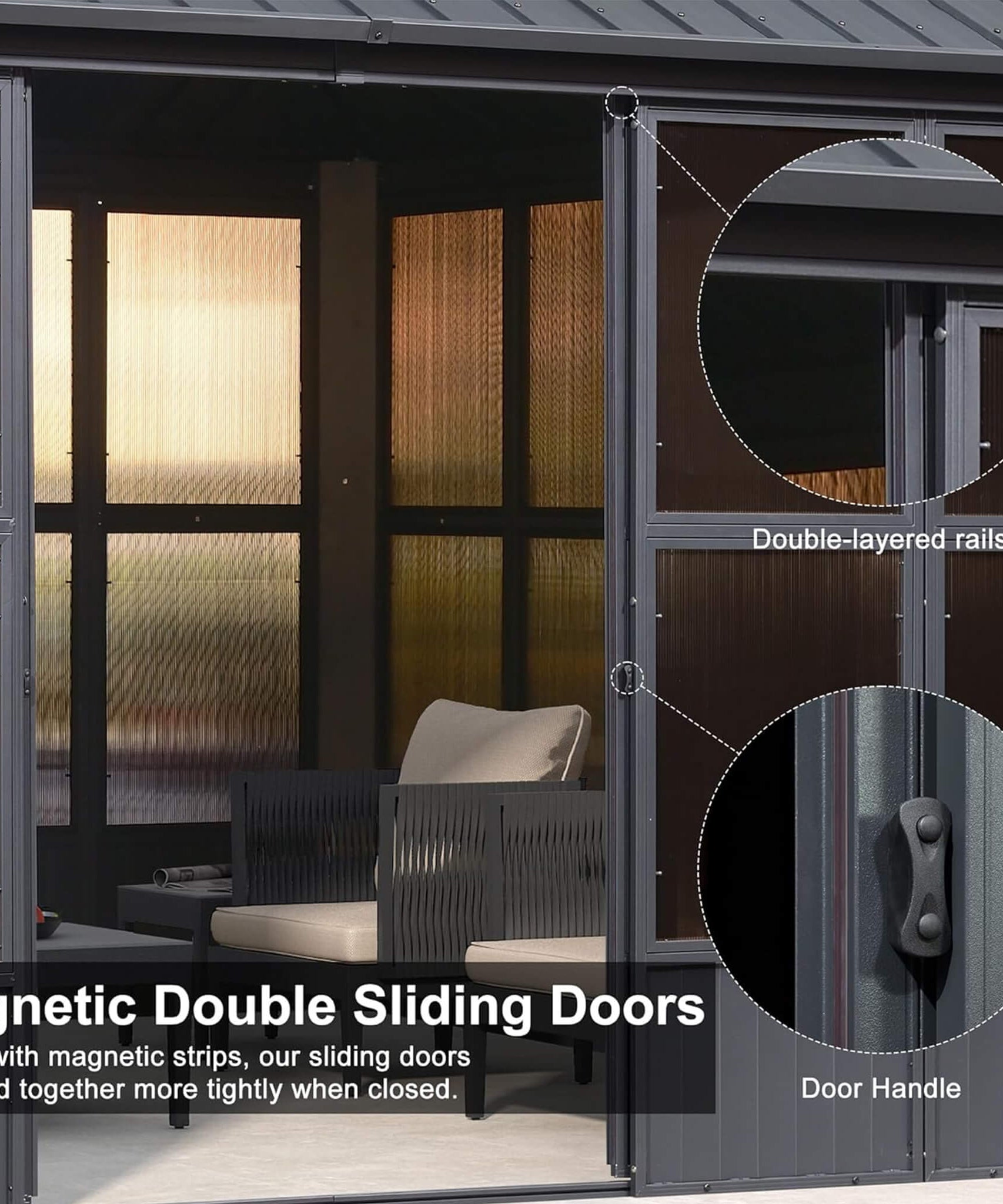Alora Vista Outdoor Hardtop Aluminum Solarium With Double Roof And LED Lights (SAK42086)