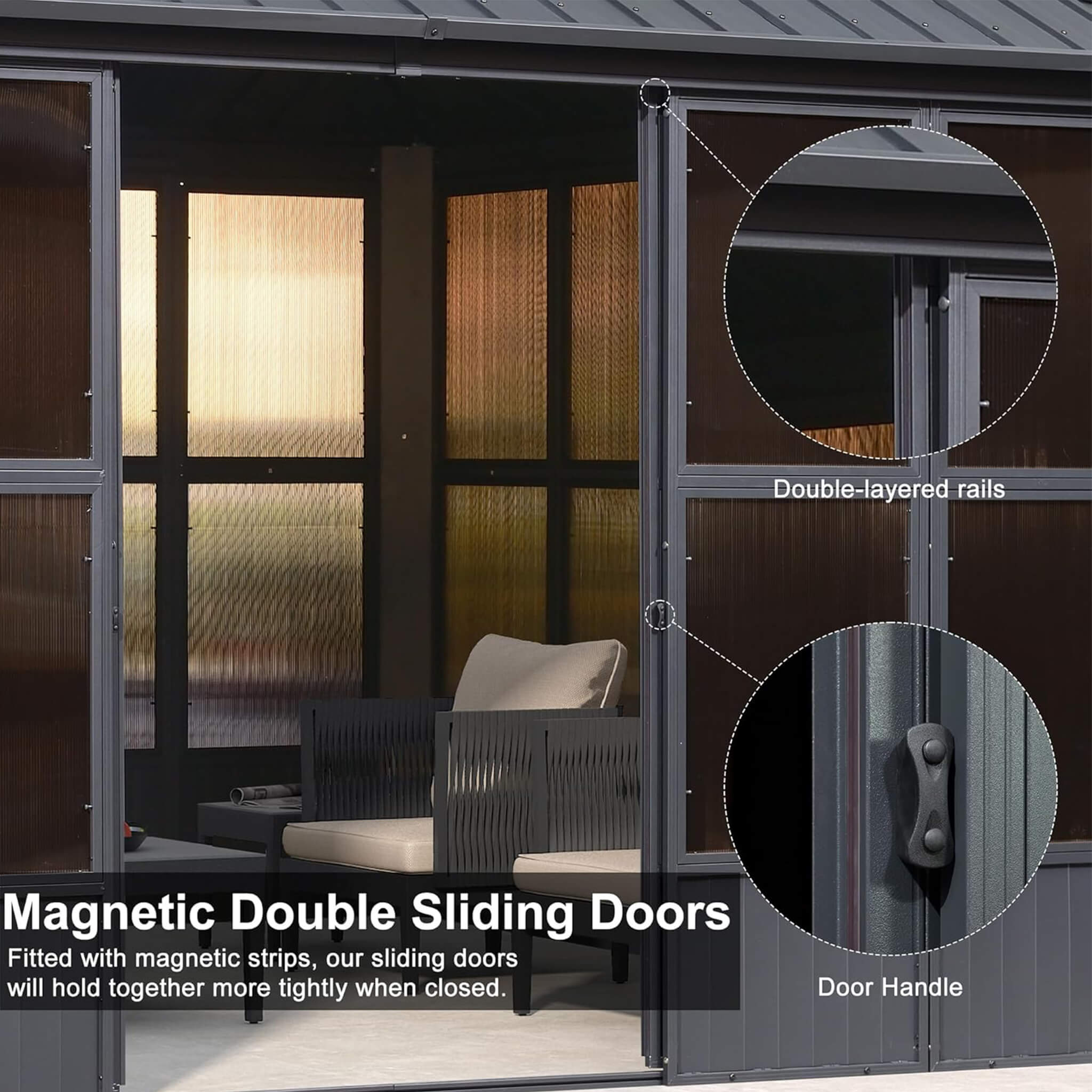 Alora Vista Outdoor Hardtop Aluminum Solarium With Double Roof And LED Lights (SAK42086)