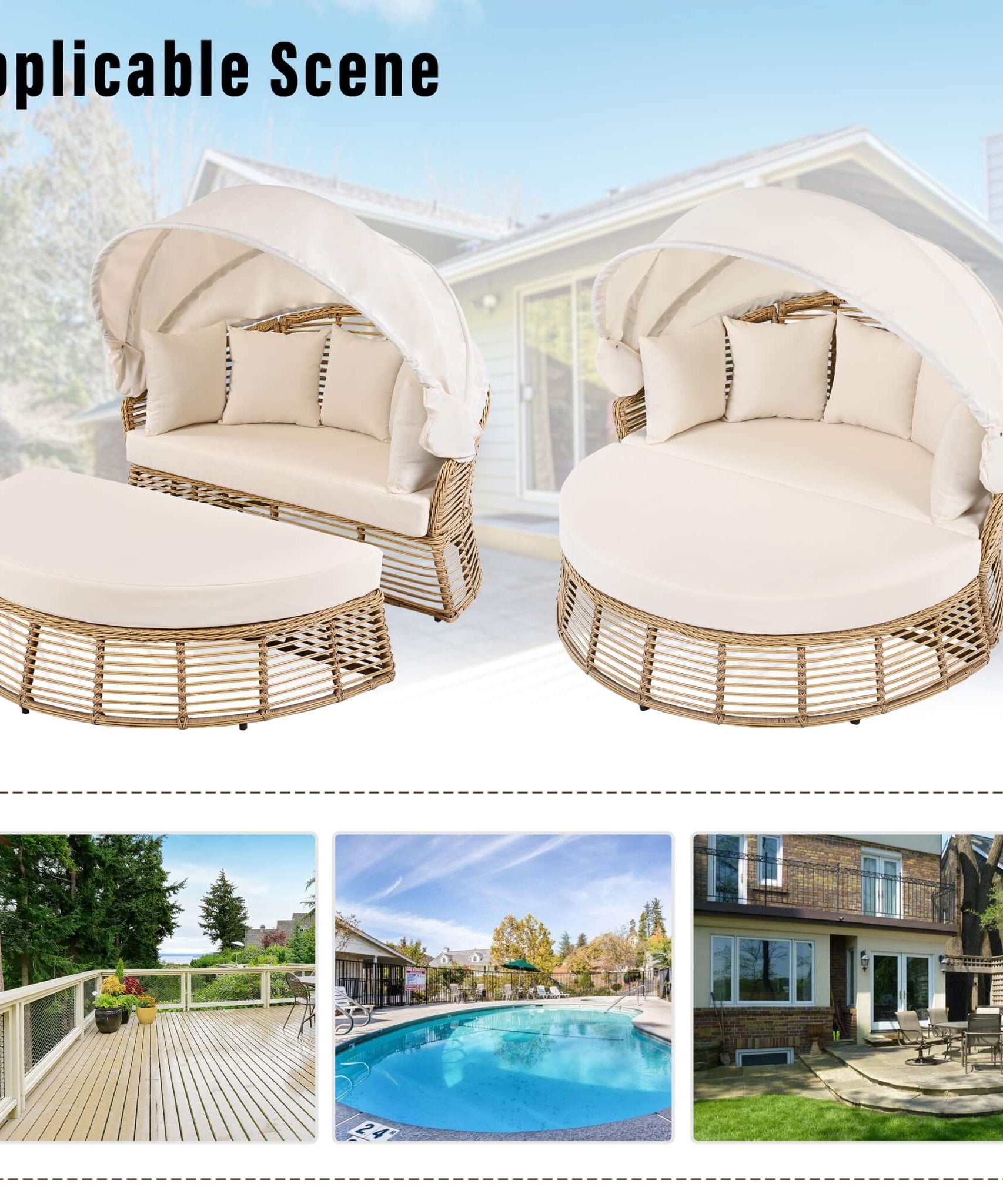 Alora 53-Inch Outdoor Patio Rattan Round Wicker Daybed With Retractable Canopy (SAK69241)