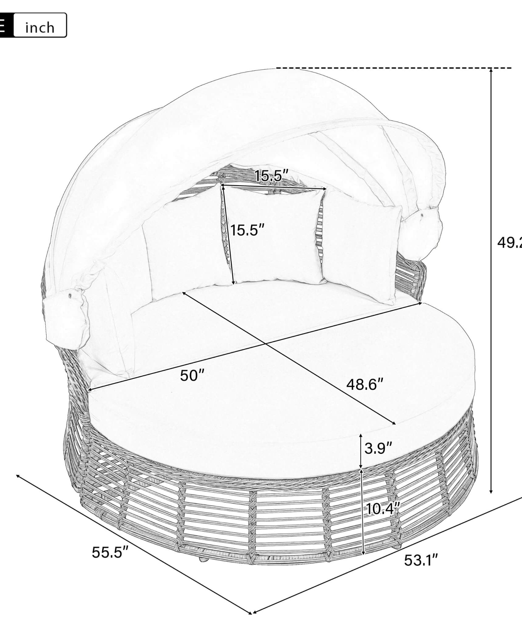 Alora 53-Inch Outdoor Patio Rattan Round Wicker Daybed With Retractable Canopy (SAK69241)