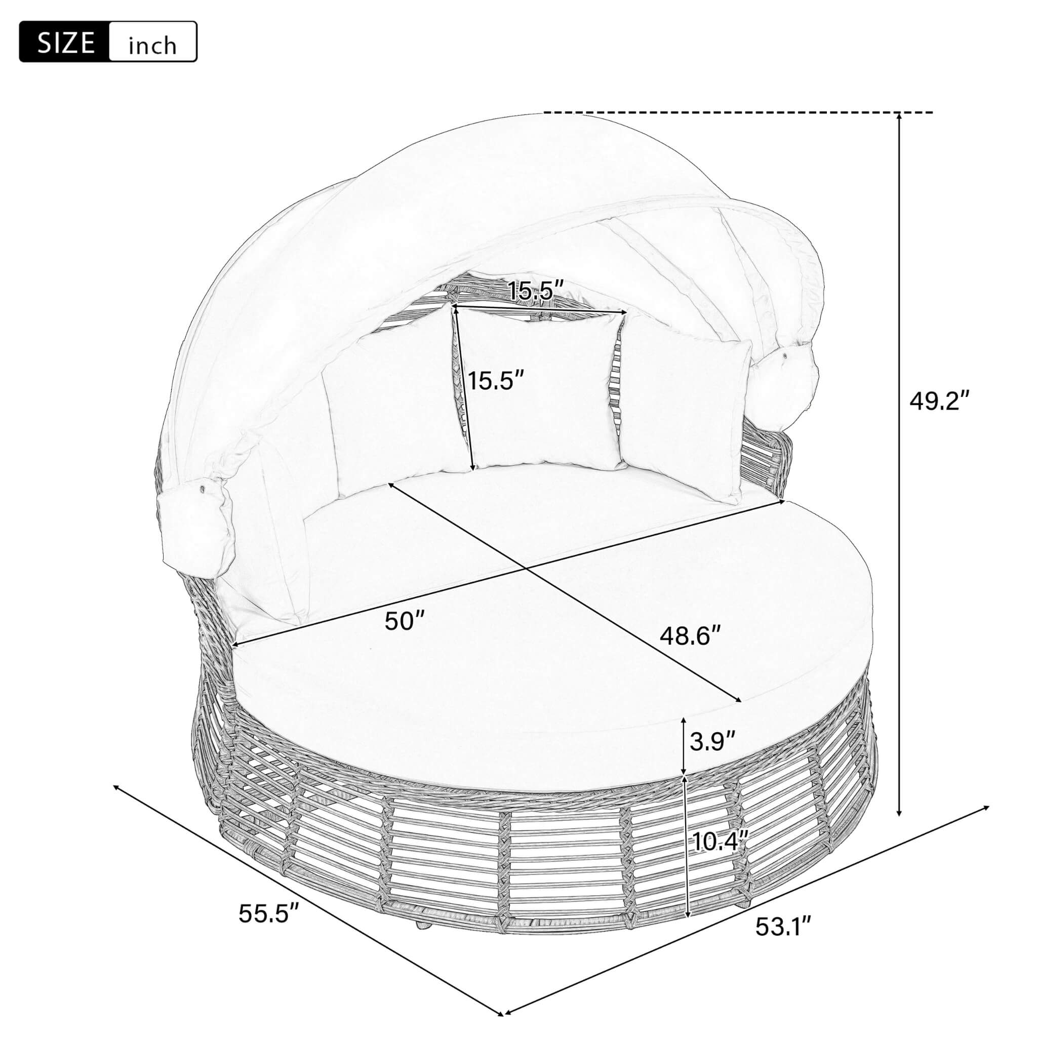 Alora 53-Inch Outdoor Patio Rattan Round Wicker Daybed With Retractable Canopy (SAK69241)