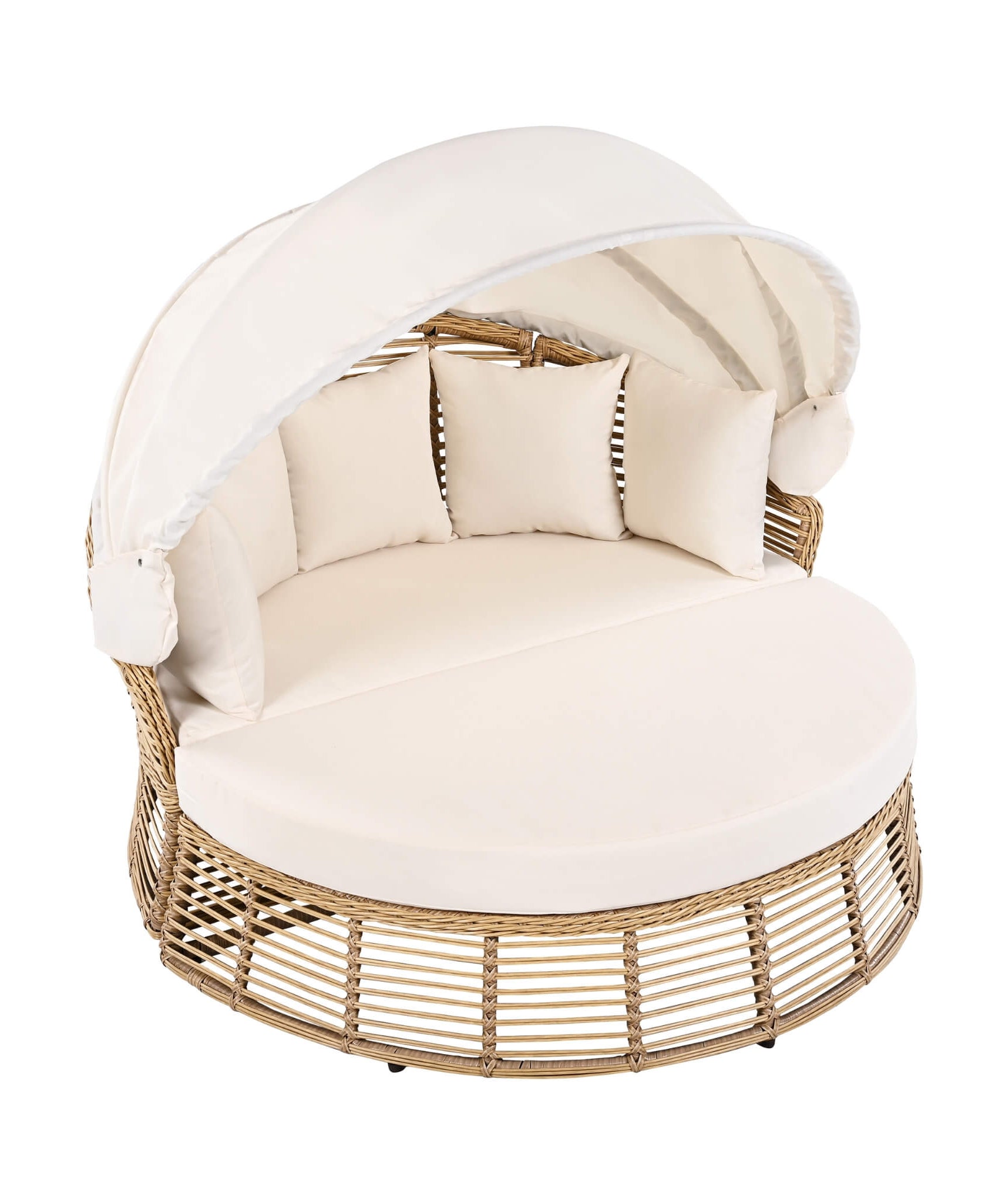 Alora 53-Inch Outdoor Patio Rattan Round Wicker Daybed With Retractable Canopy (SAK69241)