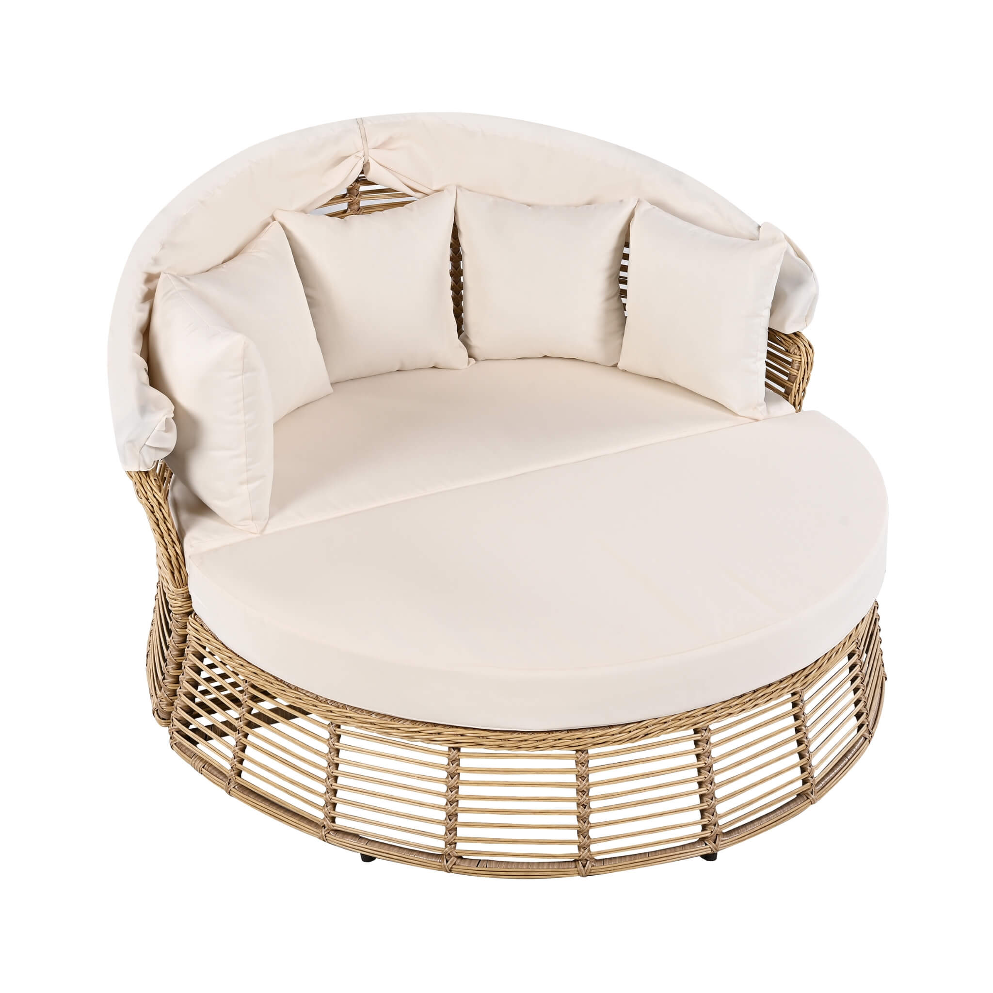 Alora 53-Inch Outdoor Patio Rattan Round Wicker Daybed With Retractable Canopy (SAK69241)