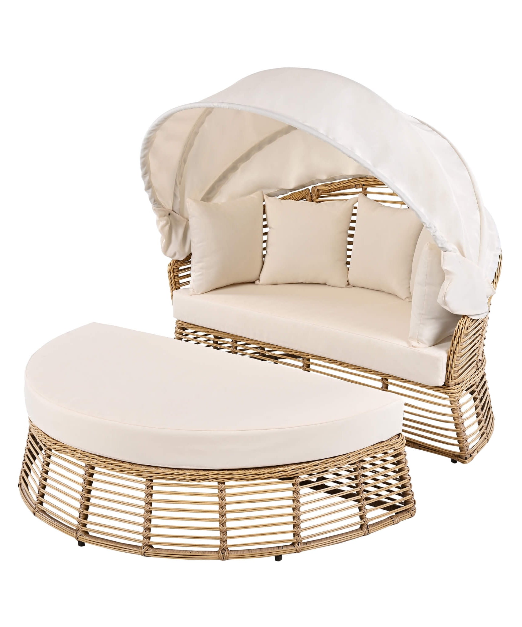 Alora 53-Inch Outdoor Patio Rattan Round Wicker Daybed With Retractable Canopy (SAK69241)