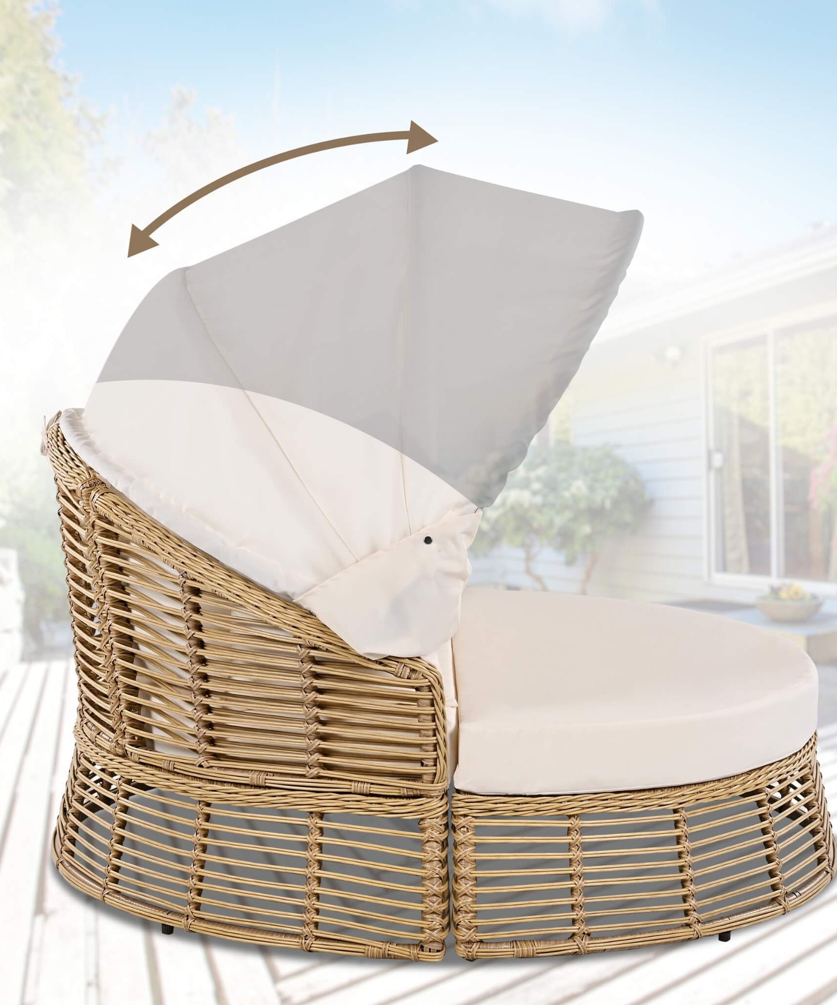 Alora 53-Inch Outdoor Patio Rattan Round Wicker Daybed With Retractable Canopy (SAK69241)