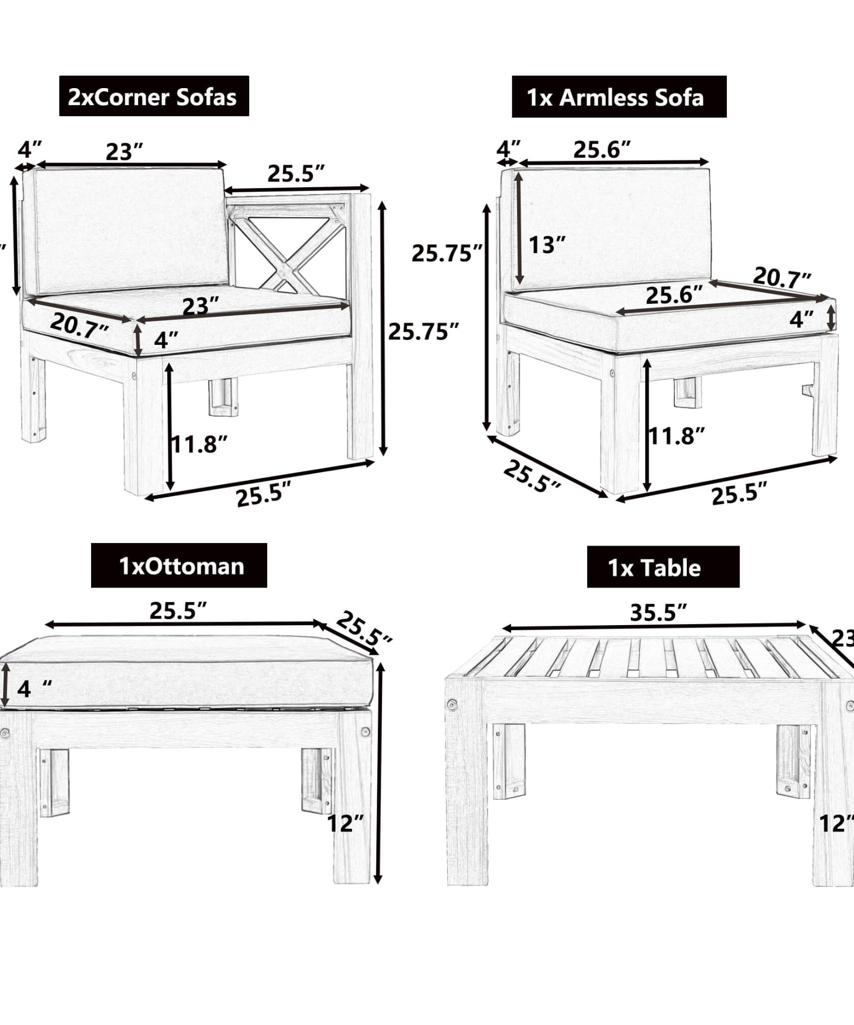 Alora 5-Piece Outdoor Patio Wood Sectional Sofa Set With Cushions (SAK31297)