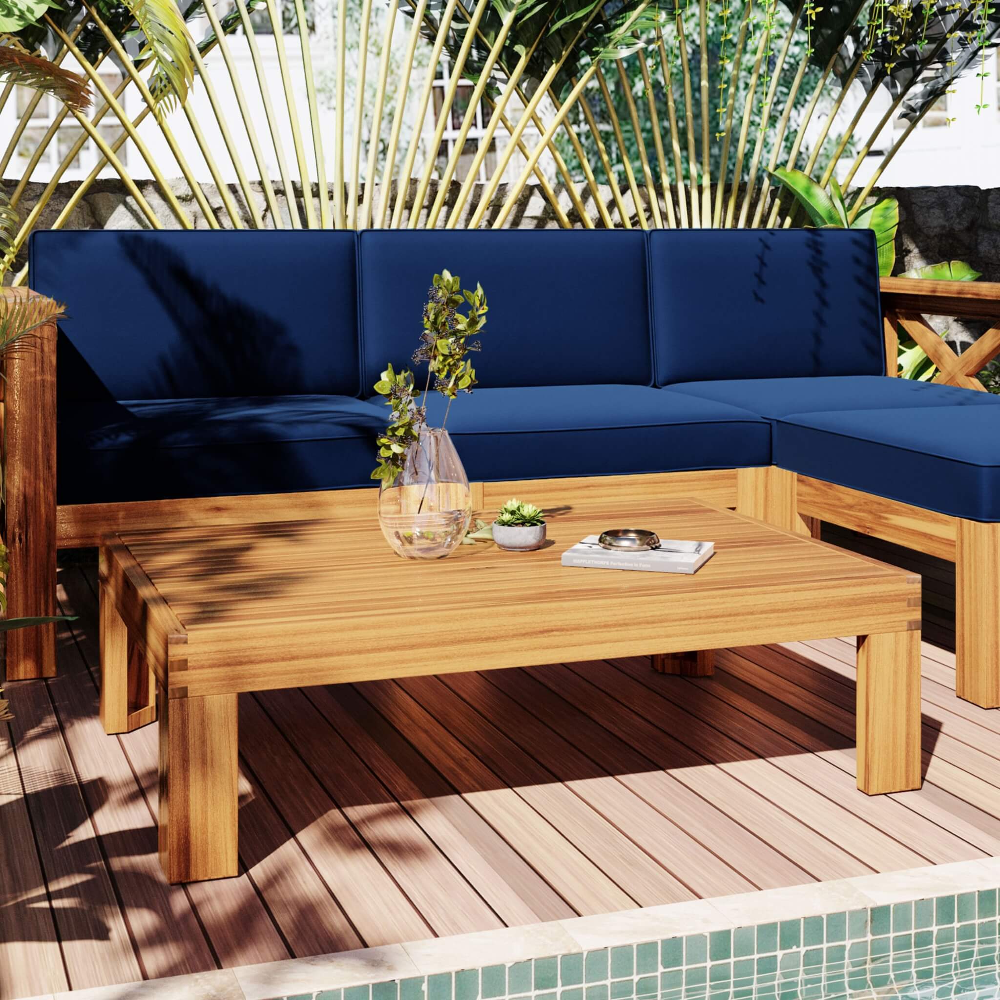 Alora 5-Piece Outdoor Patio Wood Sectional Sofa Set With Cushions (SAK31297)