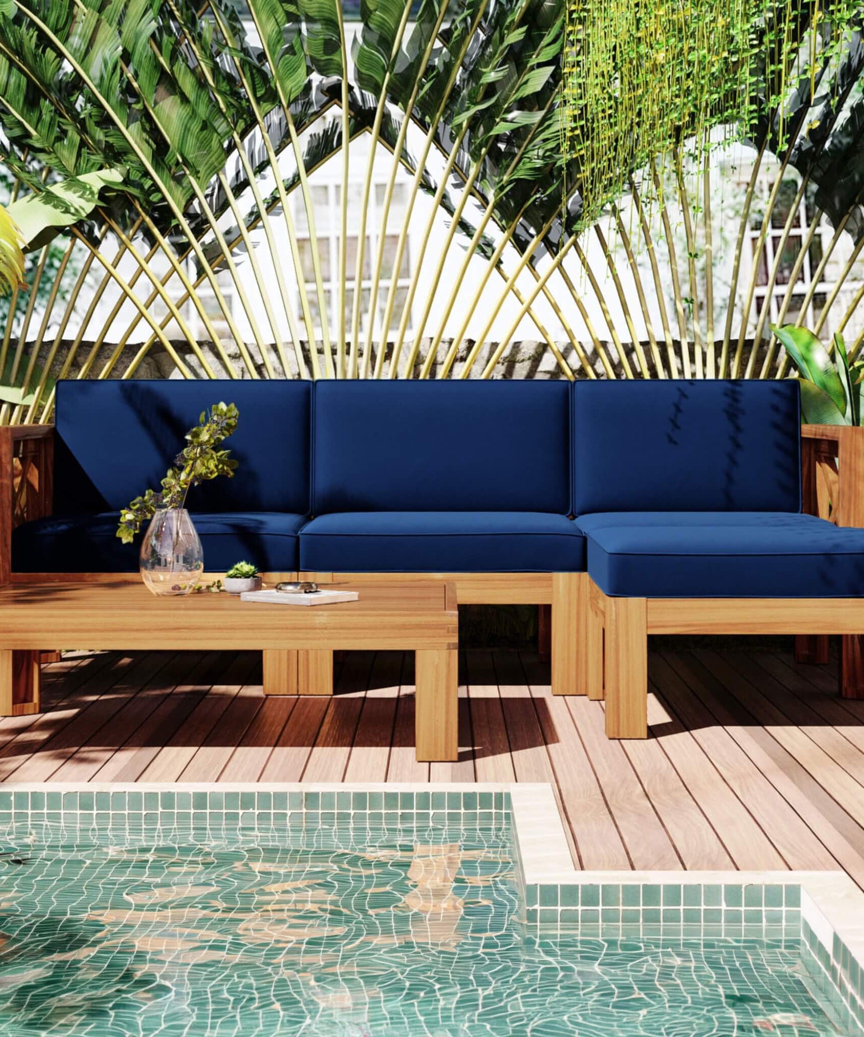 Alora 5-Piece Outdoor Patio Wood Sectional Sofa Set With Cushions (SAK31297)