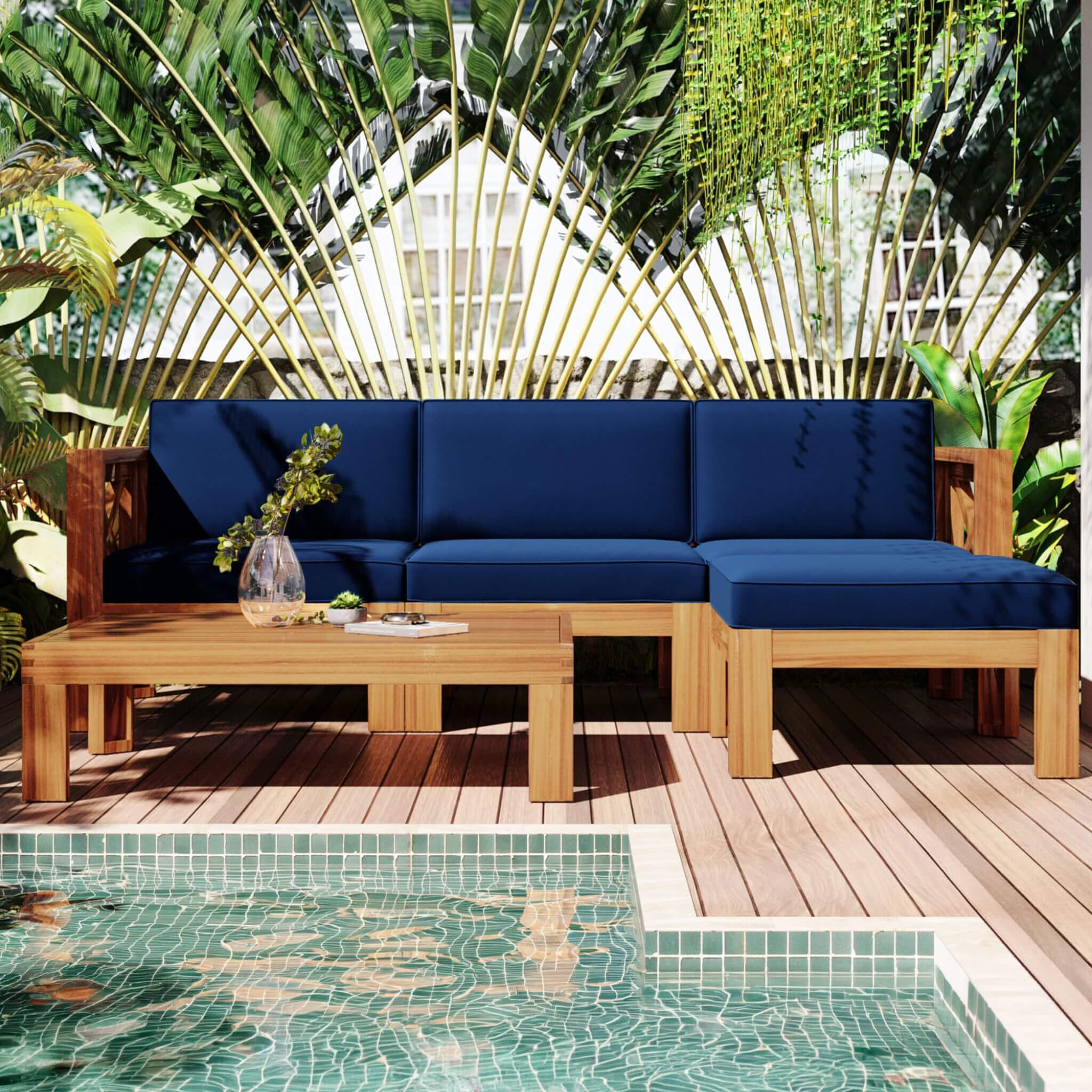 Alora 5-Piece Outdoor Patio Wood Sectional Sofa Set With Cushions (SAK31297)