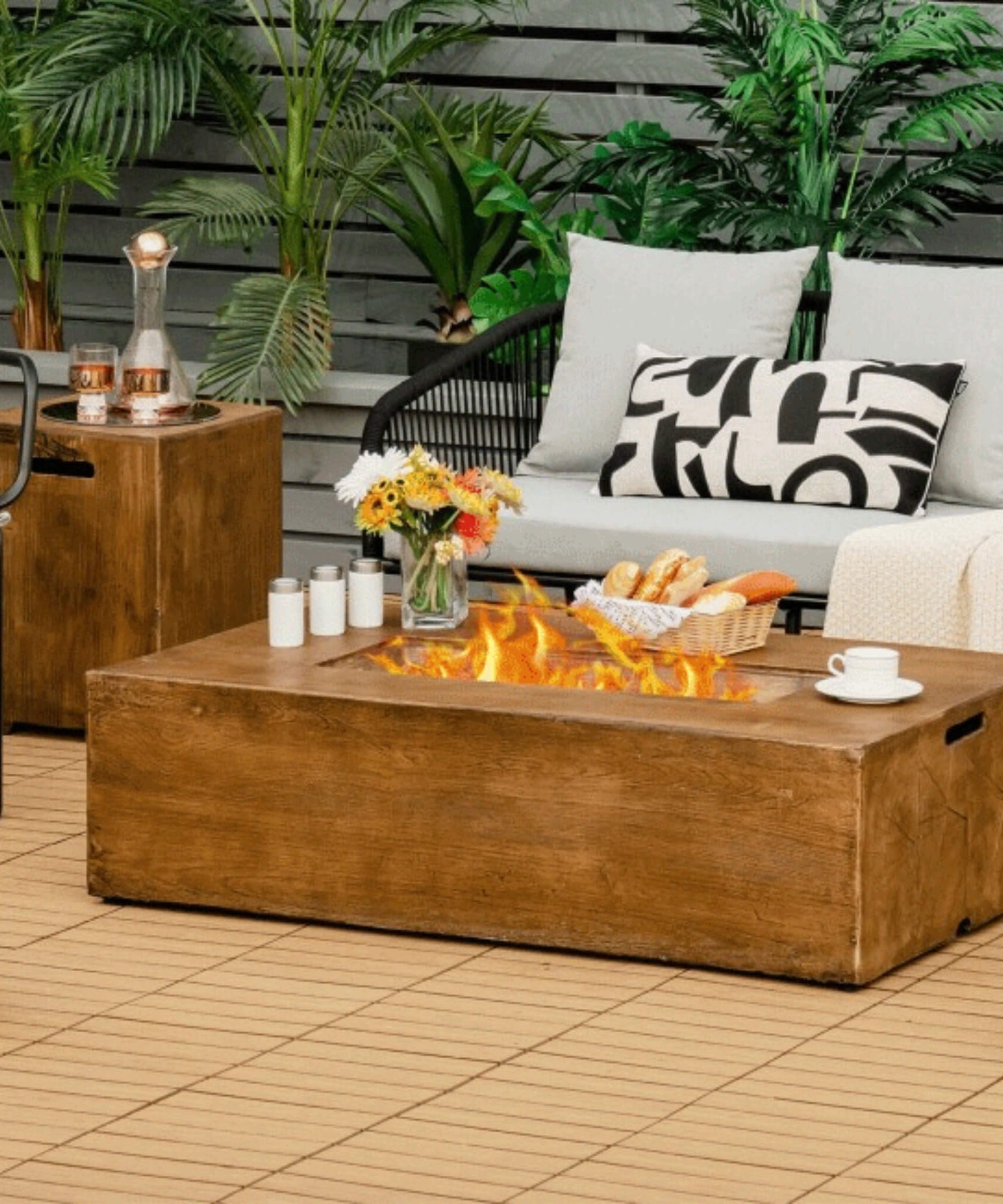 Alora Outdoor Propane Gas Fire Pit Table W/ Lava Rocks & Cover, 50K BTU (SAK94436)