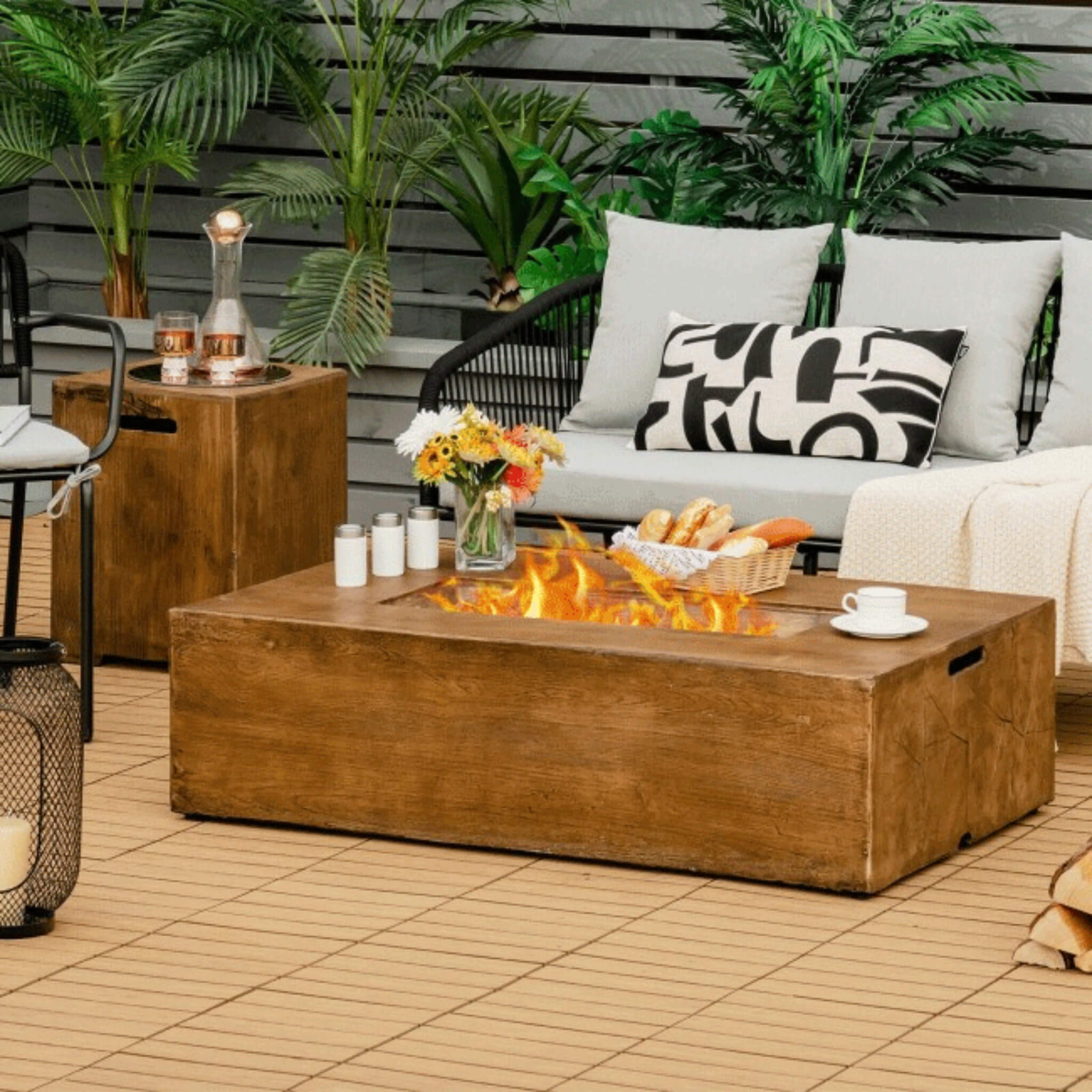 Alora Outdoor Propane Gas Fire Pit Table W/ Lava Rocks & Cover, 50K BTU (SAK94436)