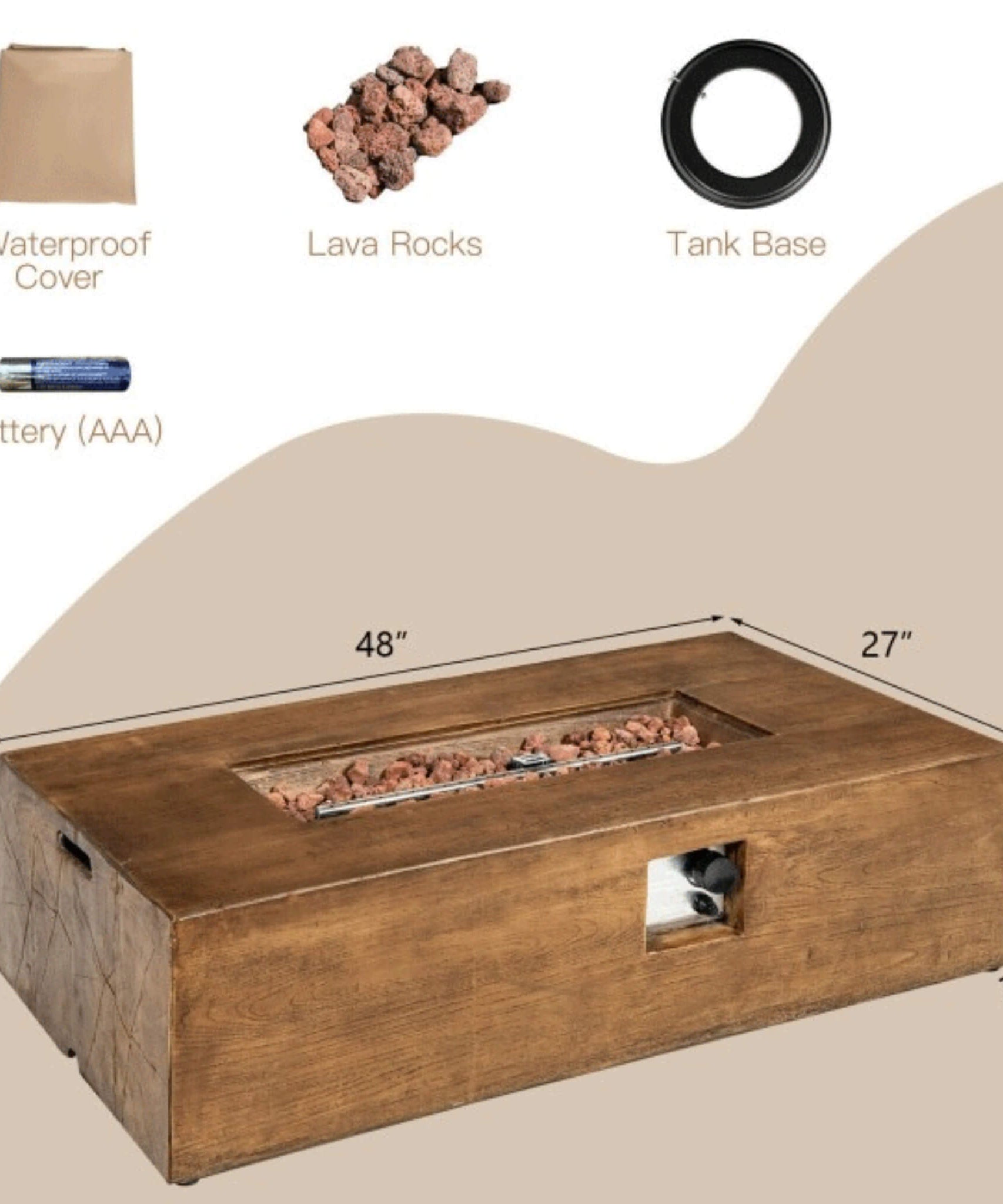 Alora Outdoor Propane Gas Fire Pit Table W/ Lava Rocks & Cover, 50K BTU (SAK94436)