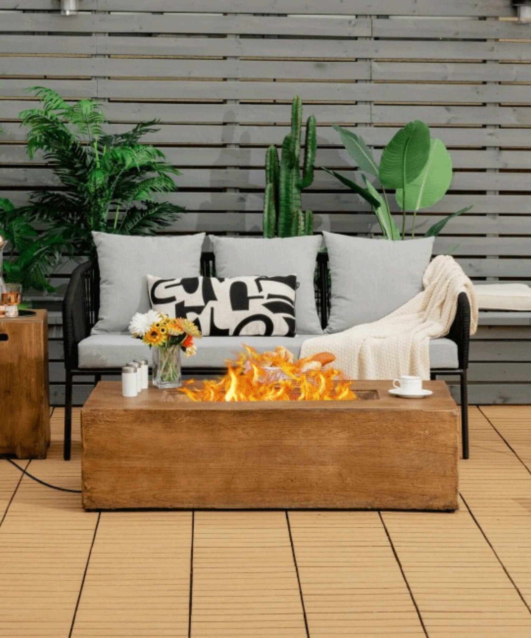 Alora Outdoor Propane Gas Fire Pit Table W/ Lava Rocks & Cover, 50K BTU (SAK94436)