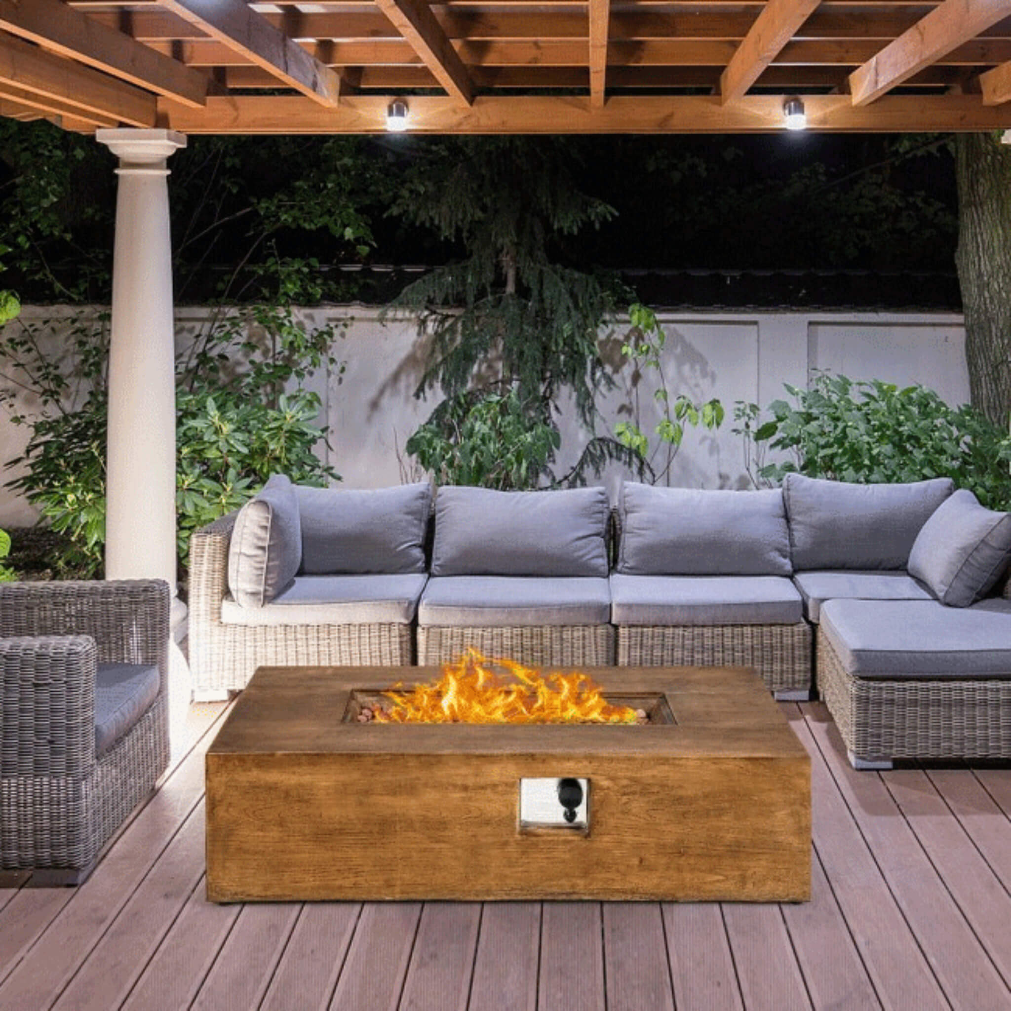 Alora Outdoor Propane Gas Fire Pit Table W/ Lava Rocks & Cover, 50K BTU (SAK94436)