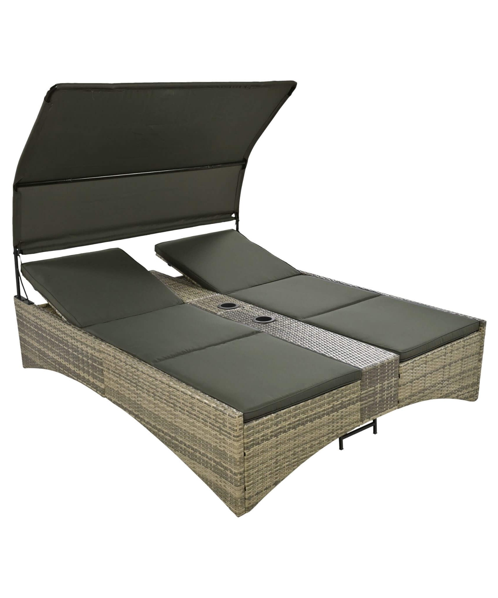 Alora Outdoor Rattan Patio Daybed With Adjustable Backrest, Canopy Roof, Storage Box And Cup Holders (SAK54220)