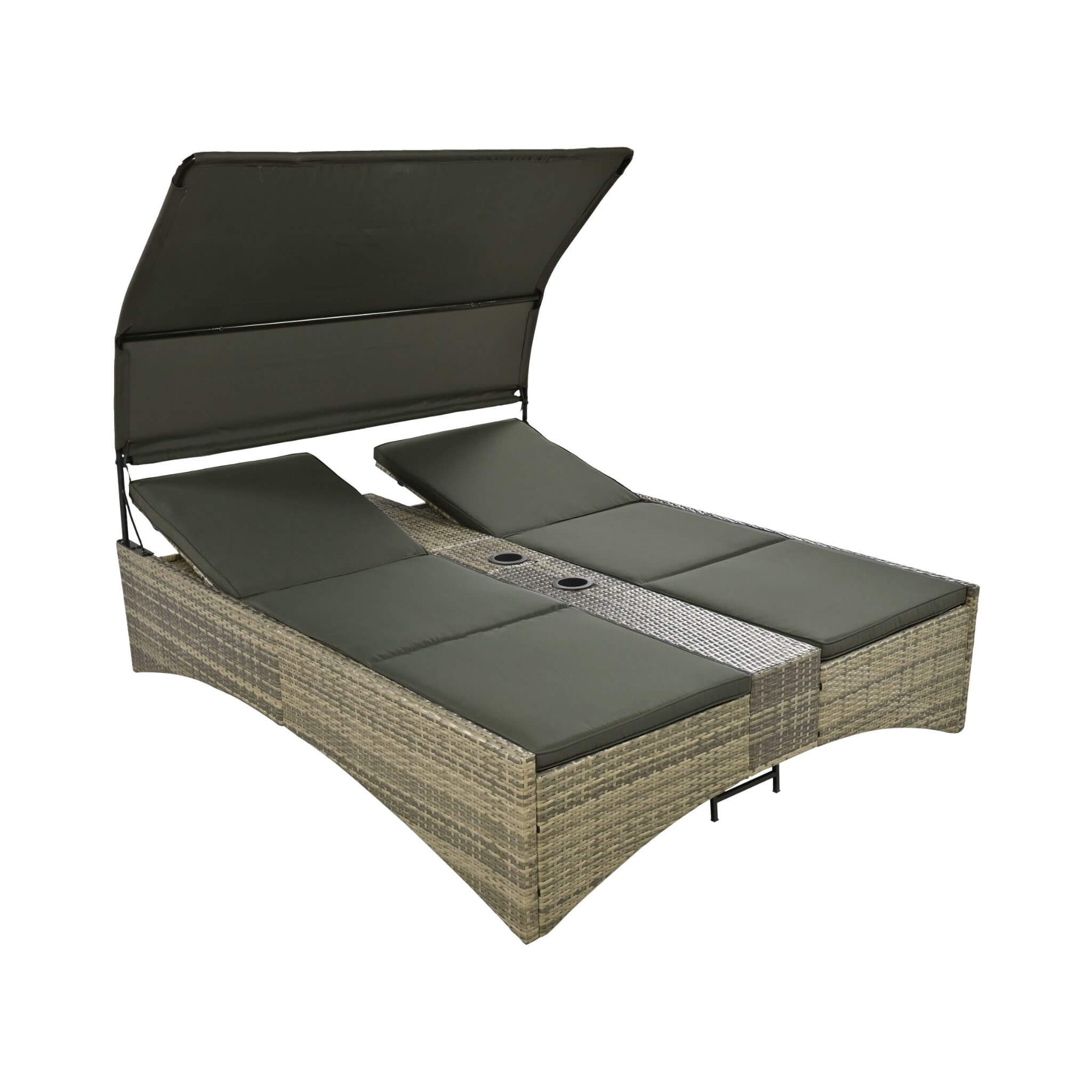 Alora Outdoor Rattan Patio Daybed With Adjustable Backrest, Canopy Roof, Storage Box And Cup Holders (SAK54220)